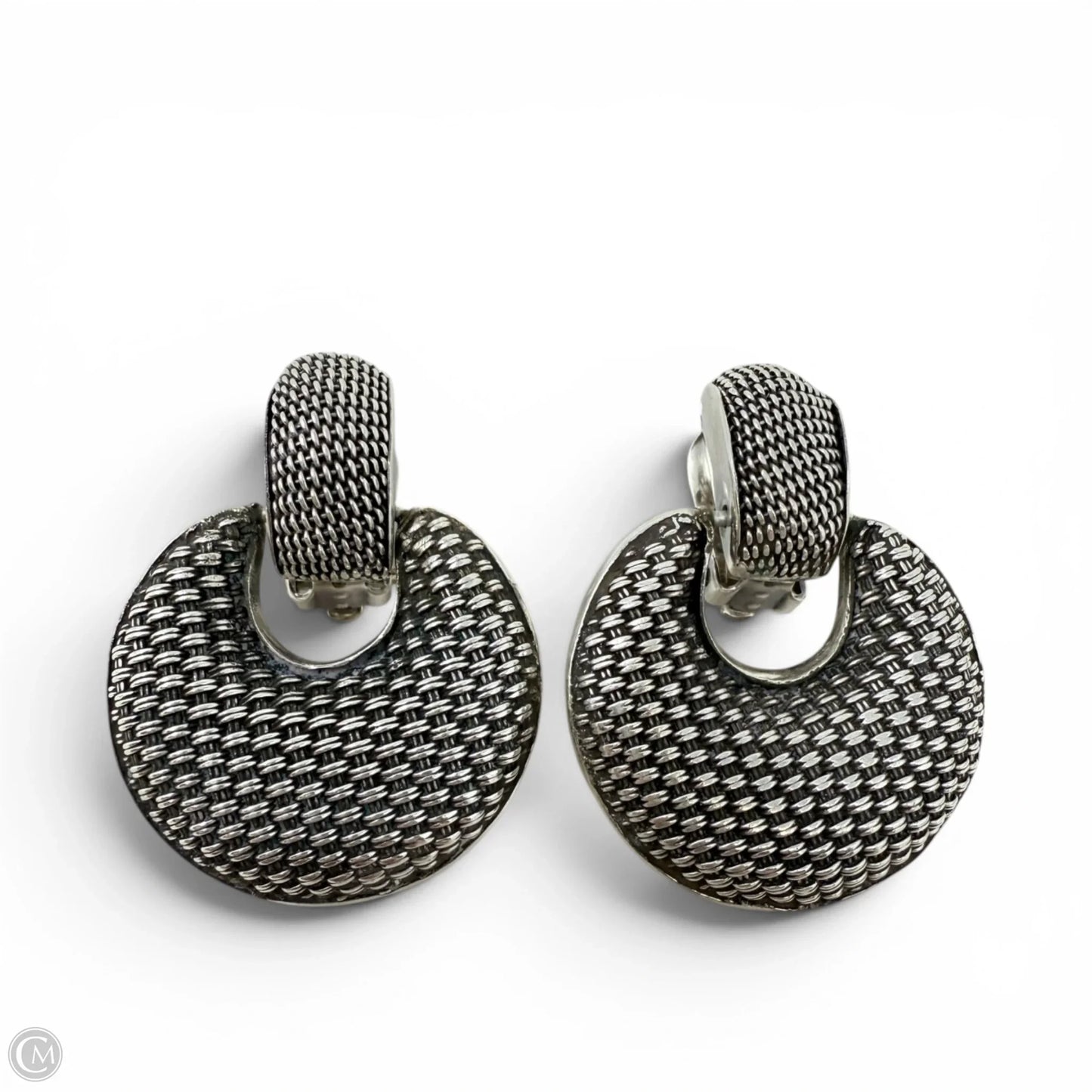 Vintage Sterling Silver Basket Weave Door Knocker Clip Earrings By John Hardy