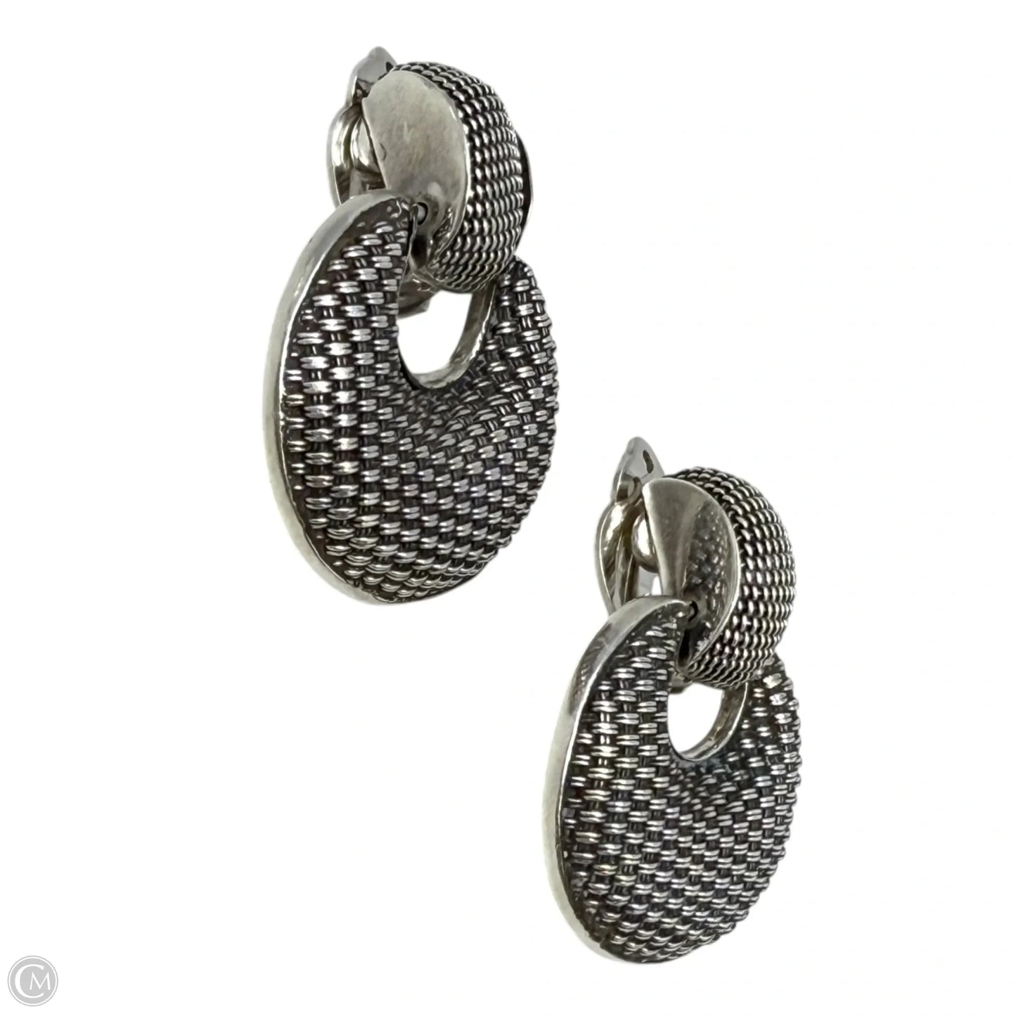 Vintage Sterling Silver Basket Weave Door Knocker Clip Earrings By John Hardy