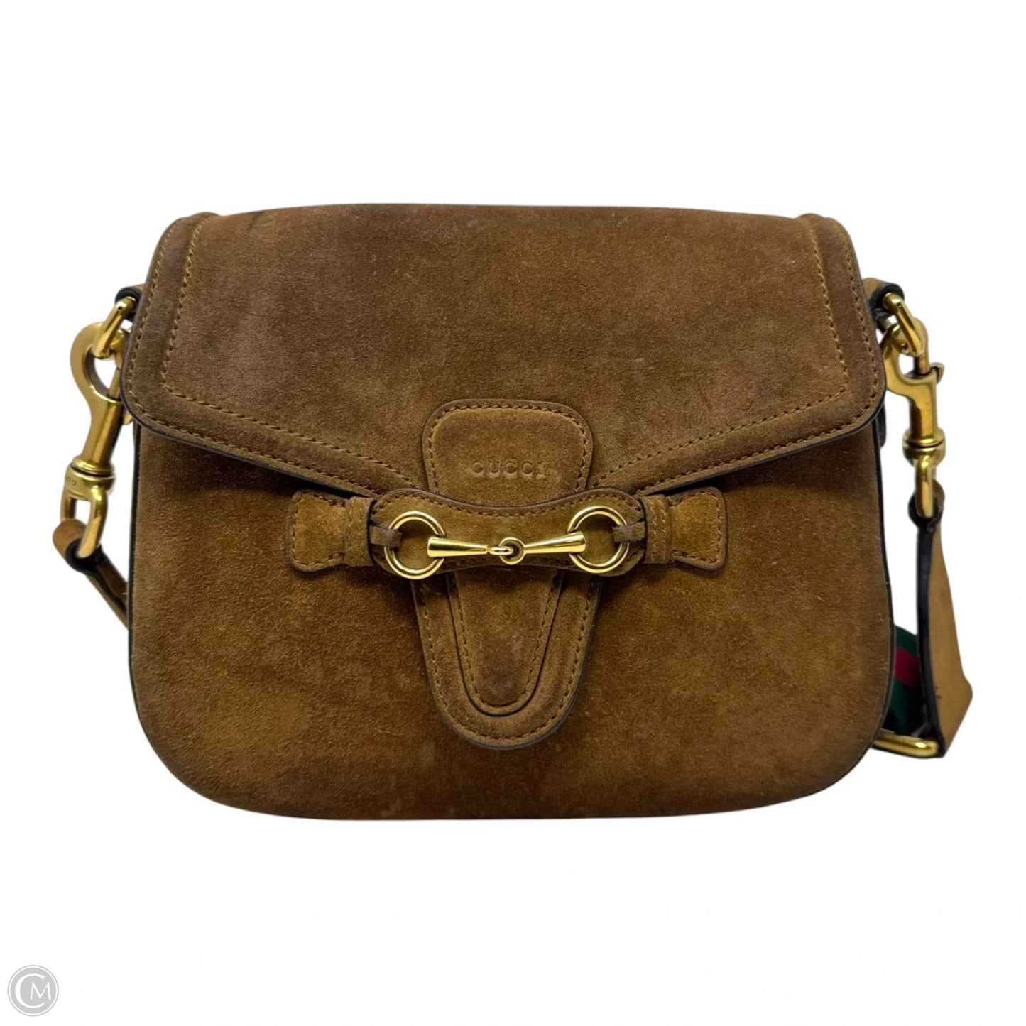 Lady Web Shoulder Bag In New Marron Suede With Antique Gold Horsebit Hardware Luxury Designer By Gucci, Size: Medium