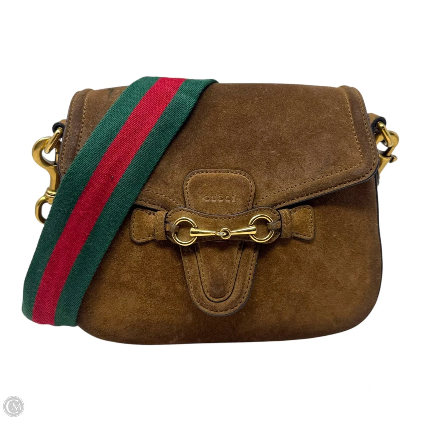 Lady Web Shoulder Bag In New Marron Suede With Antique Gold Horsebit Hardware Luxury Designer By Gucci, Size: Medium