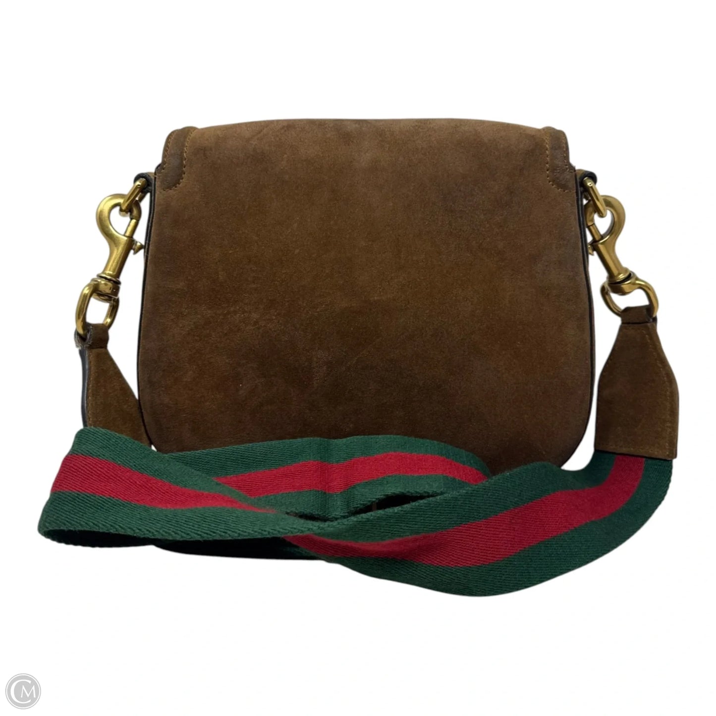 Lady Web Shoulder Bag In New Marron Suede With Antique Gold Horsebit Hardware Luxury Designer By Gucci, Size: Medium