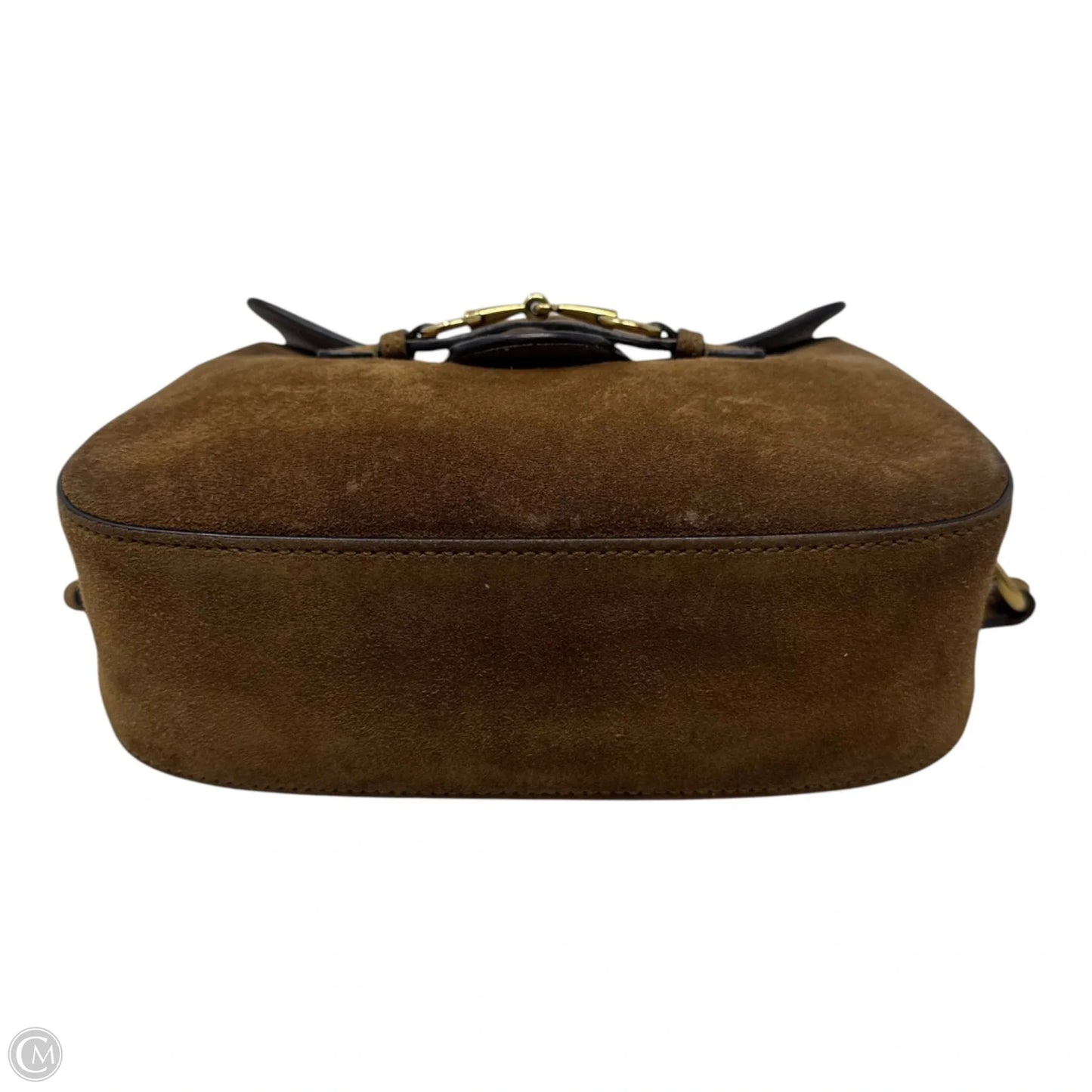 Lady Web Shoulder Bag In New Marron Suede With Antique Gold Horsebit Hardware Luxury Designer By Gucci, Size: Medium