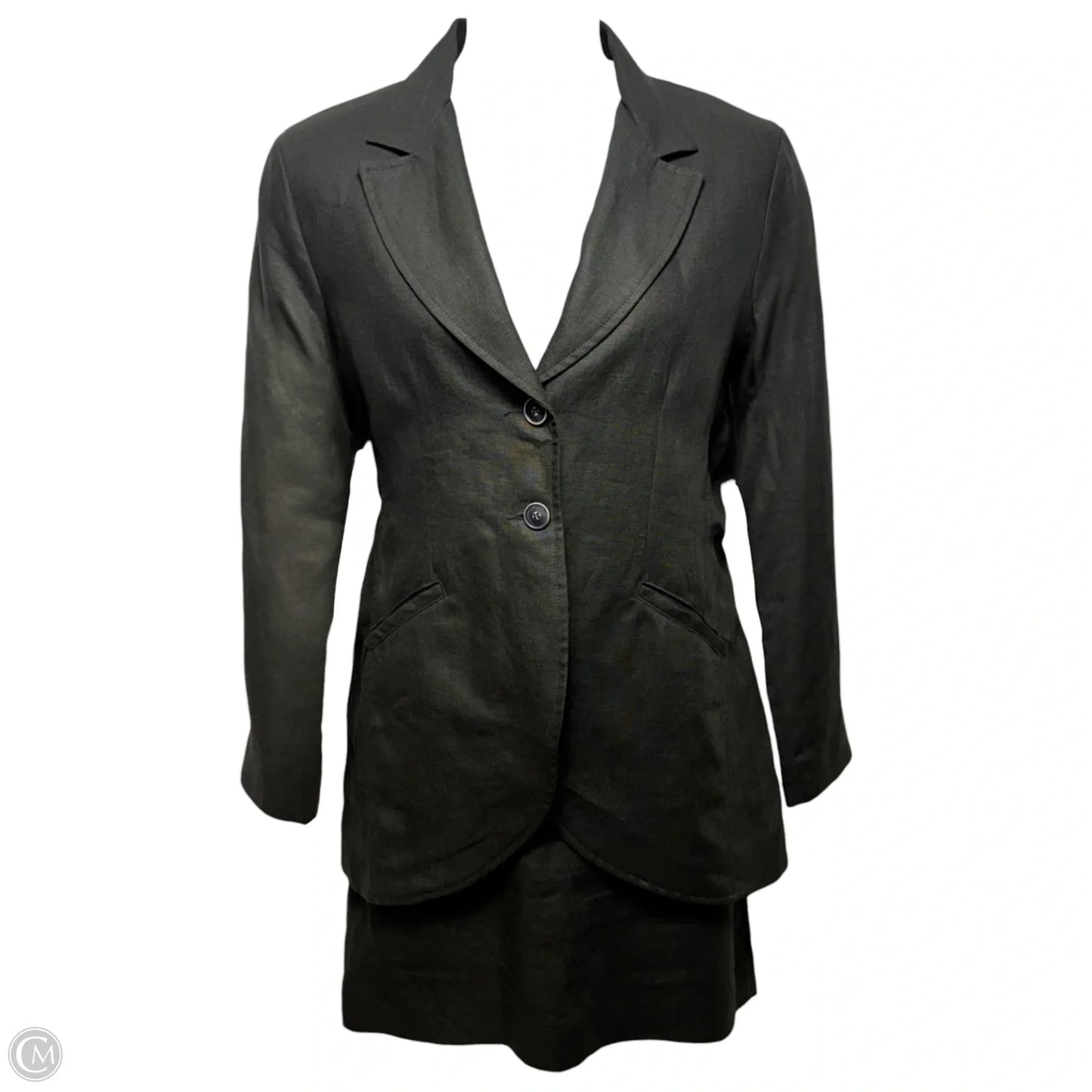 Linen Blazer & Skirt Suit Set By Peruvian Connection In Grey, Size: 14