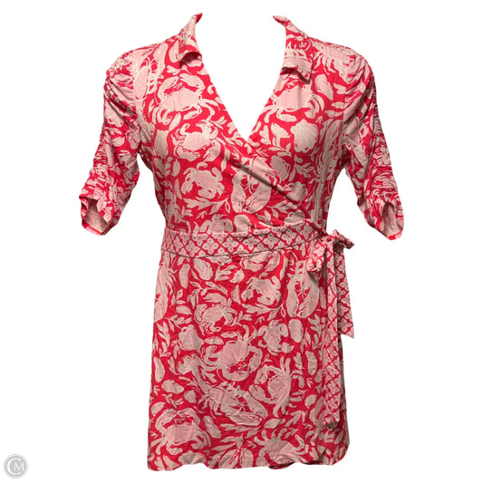 Ibby Wrap Skirted Romper Dress Designer By Lilly Pulitzer In Pink & Red, Size: L