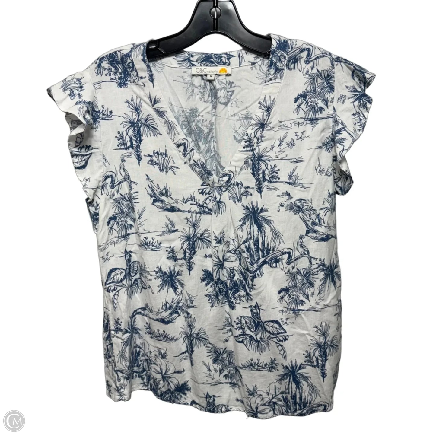 Linen Blend Top Sleeveless By C And C In Blue & White, Size: M