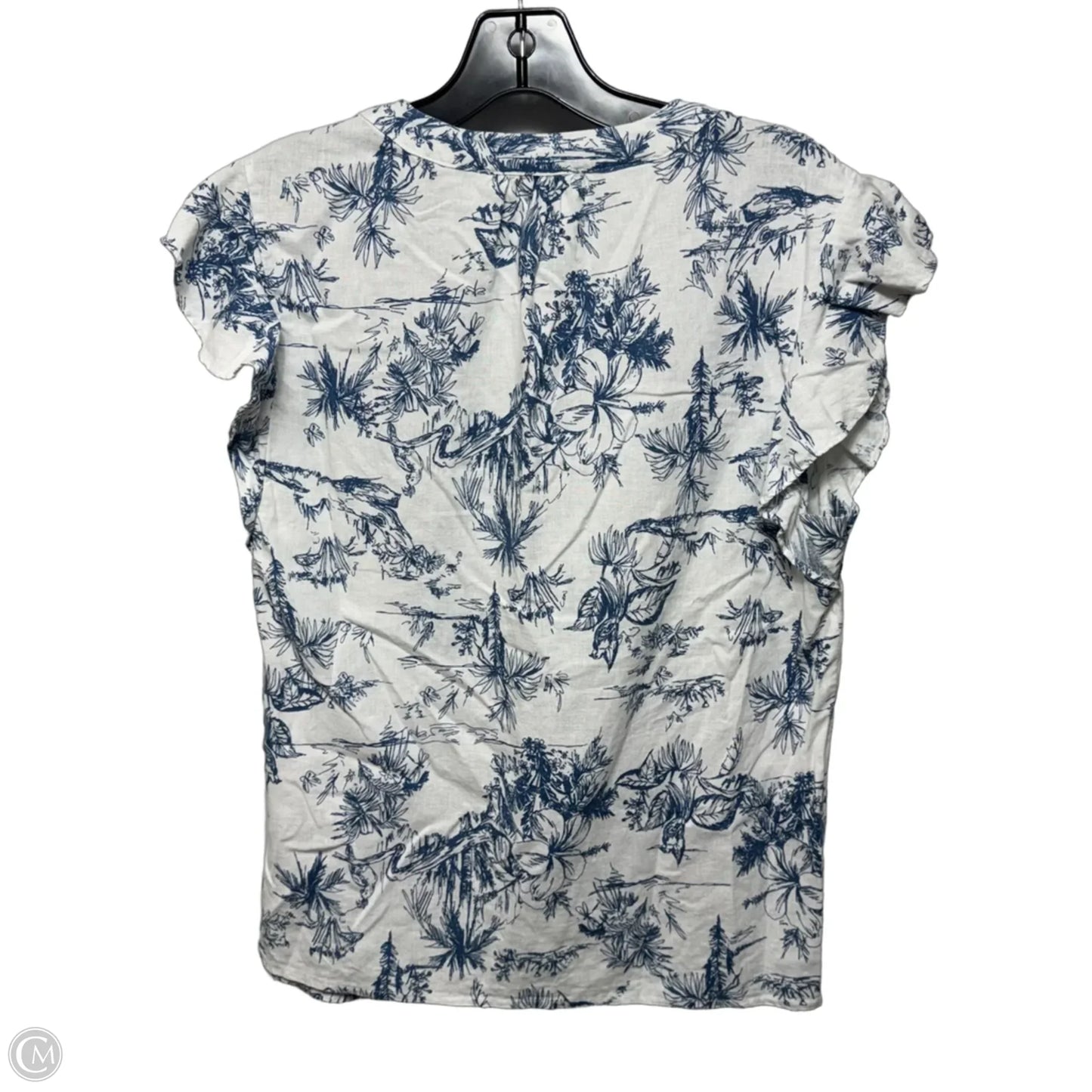 Linen Blend Top Sleeveless By C And C In Blue & White, Size: M