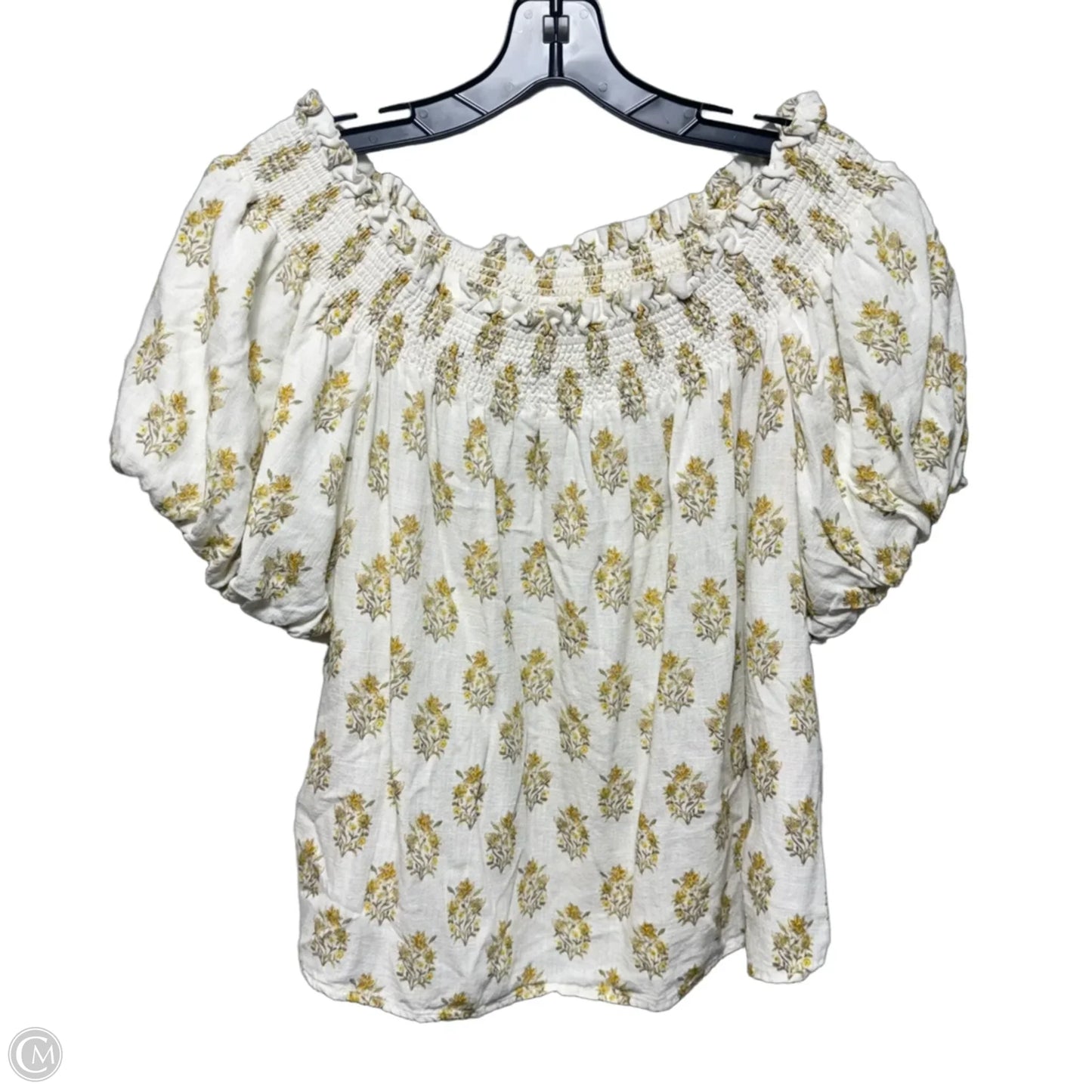 Linen Blend Top Short Sleeve By Cece In Floral Print, Size: L