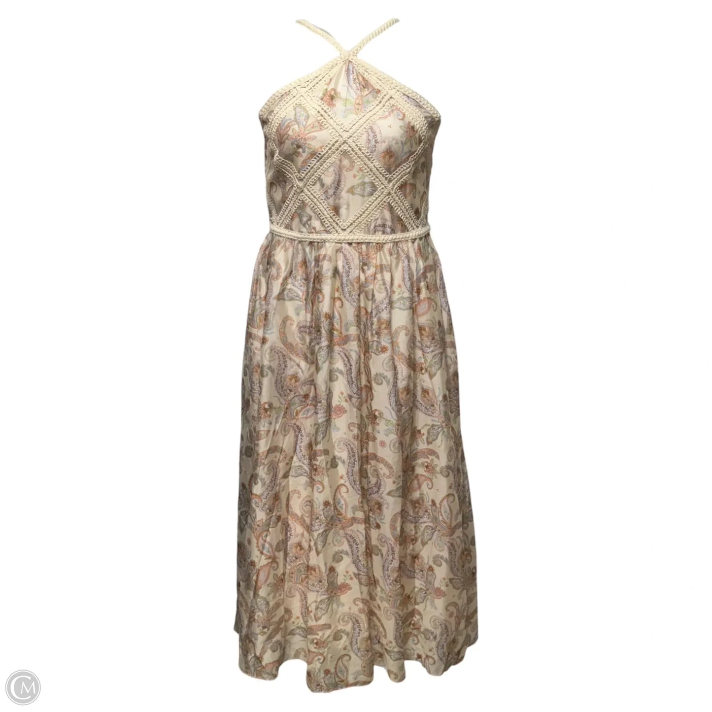 Tracy Paisley Halter Neck Dress with Macrame Embroidery By Skies Are Blue In Paisley Print, Size: L