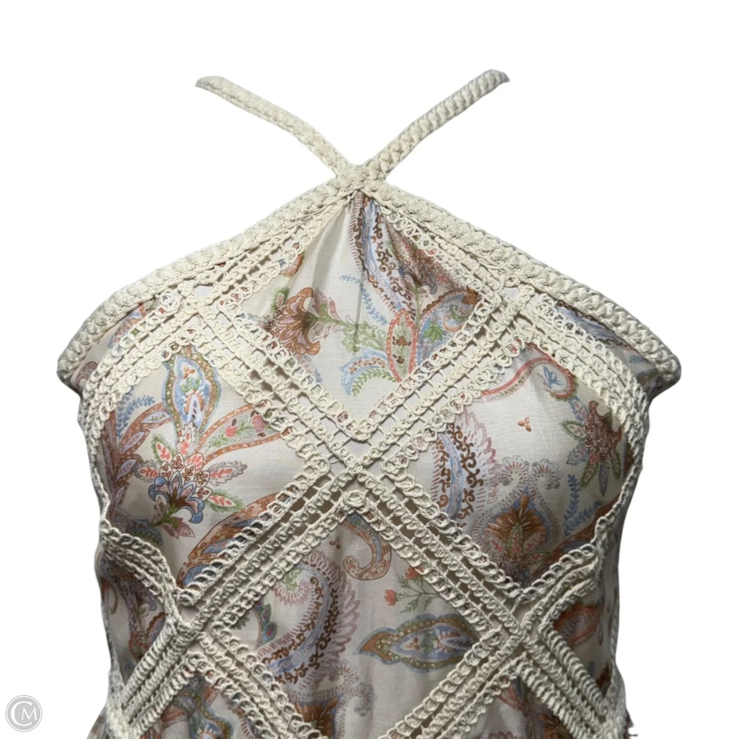 Tracy Paisley Halter Neck Dress with Macrame Embroidery By Skies Are Blue In Paisley Print, Size: L