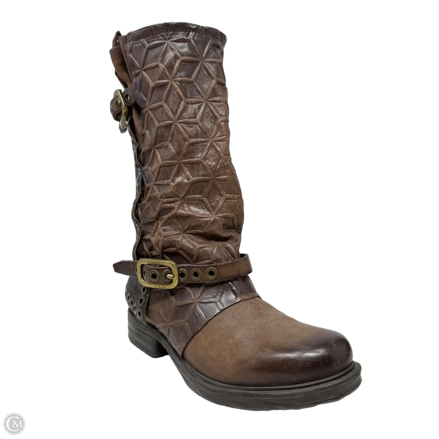 Saint EC Buckle Boots Mid-calf Flats By Airstep X A.S.98  In Brown, Size: 7.5