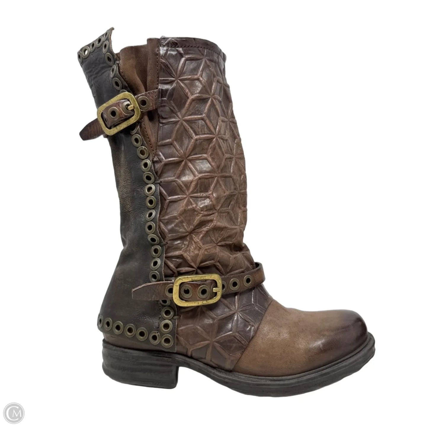 Saint EC Buckle Boots Mid-calf Flats By Airstep X A.S.98  In Brown, Size: 7.5