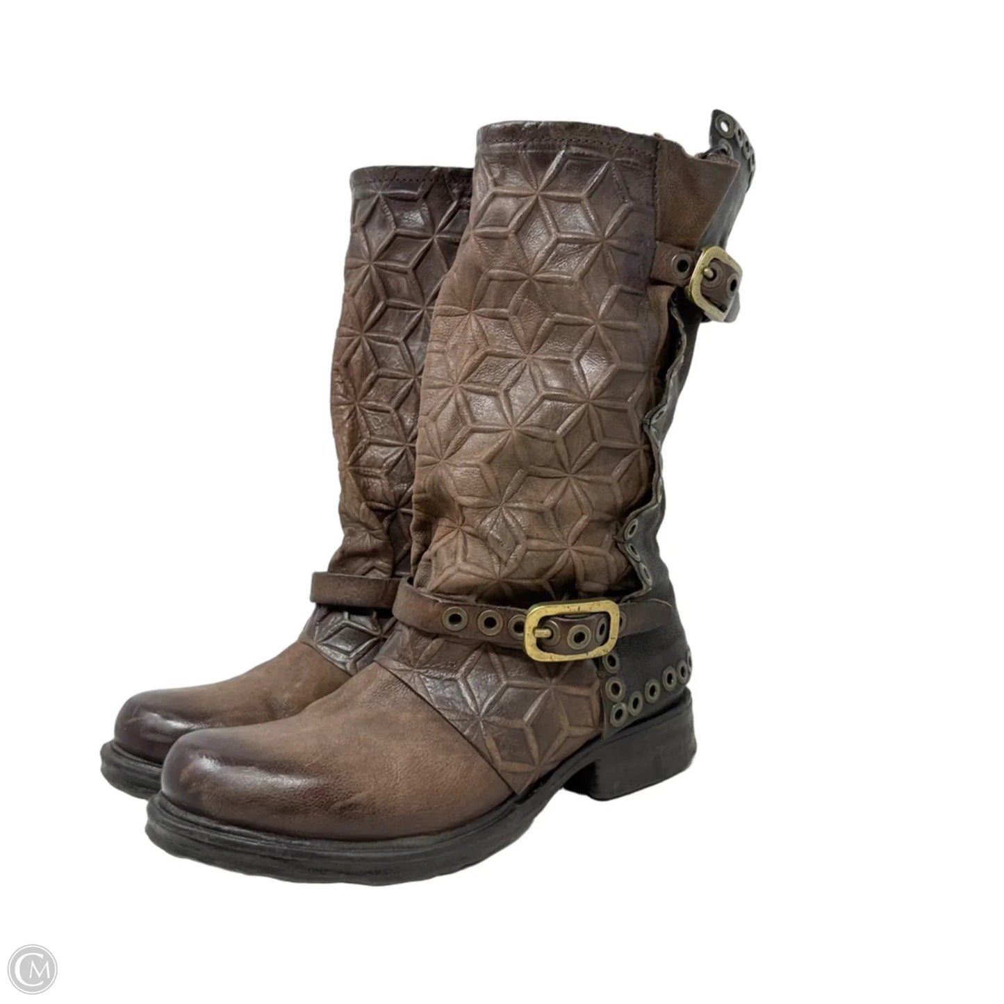 Saint EC Buckle Boots Mid-calf Flats By Airstep X A.S.98  In Brown, Size: 7.5