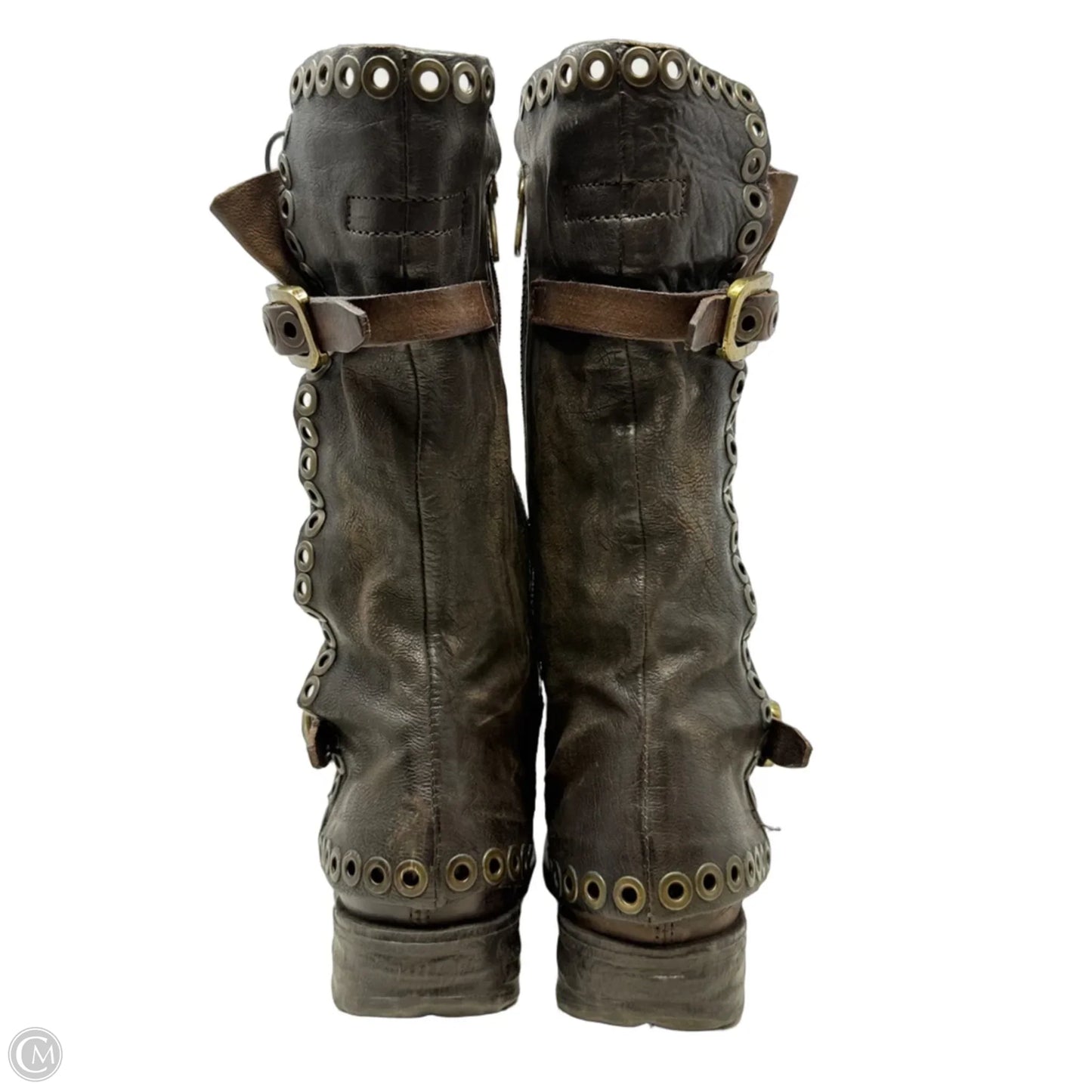 Saint EC Buckle Boots Mid-calf Flats By Airstep X A.S.98  In Brown, Size: 7.5