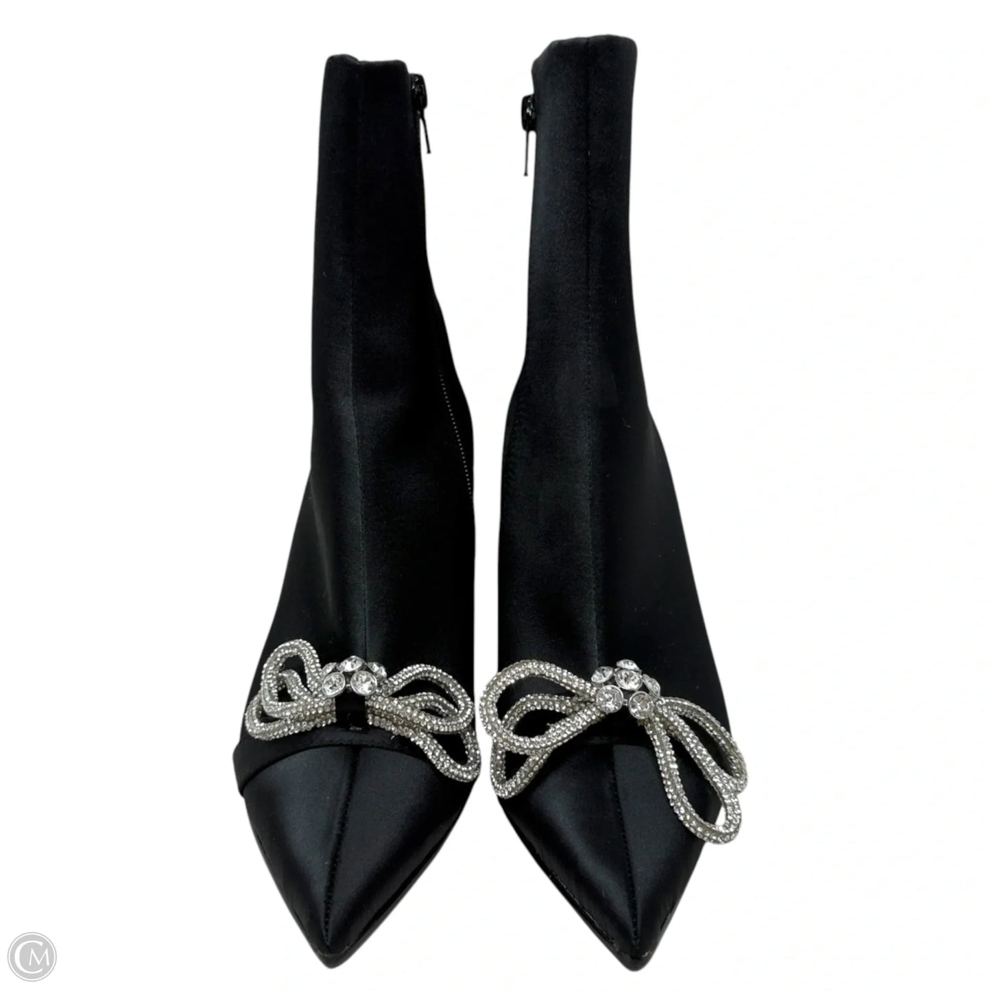 The Elegant Satin Embellished Ankle Booties By Steve Madden In Black, Size: 9