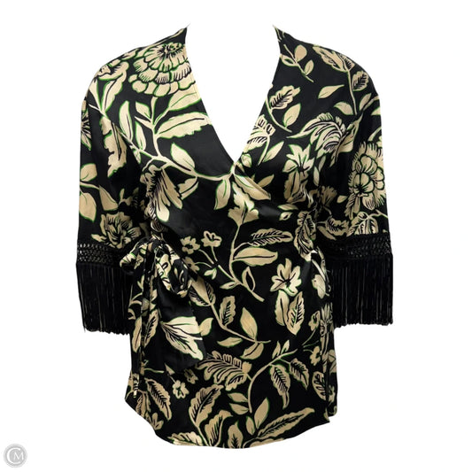 Fringe Sleeve Wrap Kimono By Zara In Floral Print, Size: M