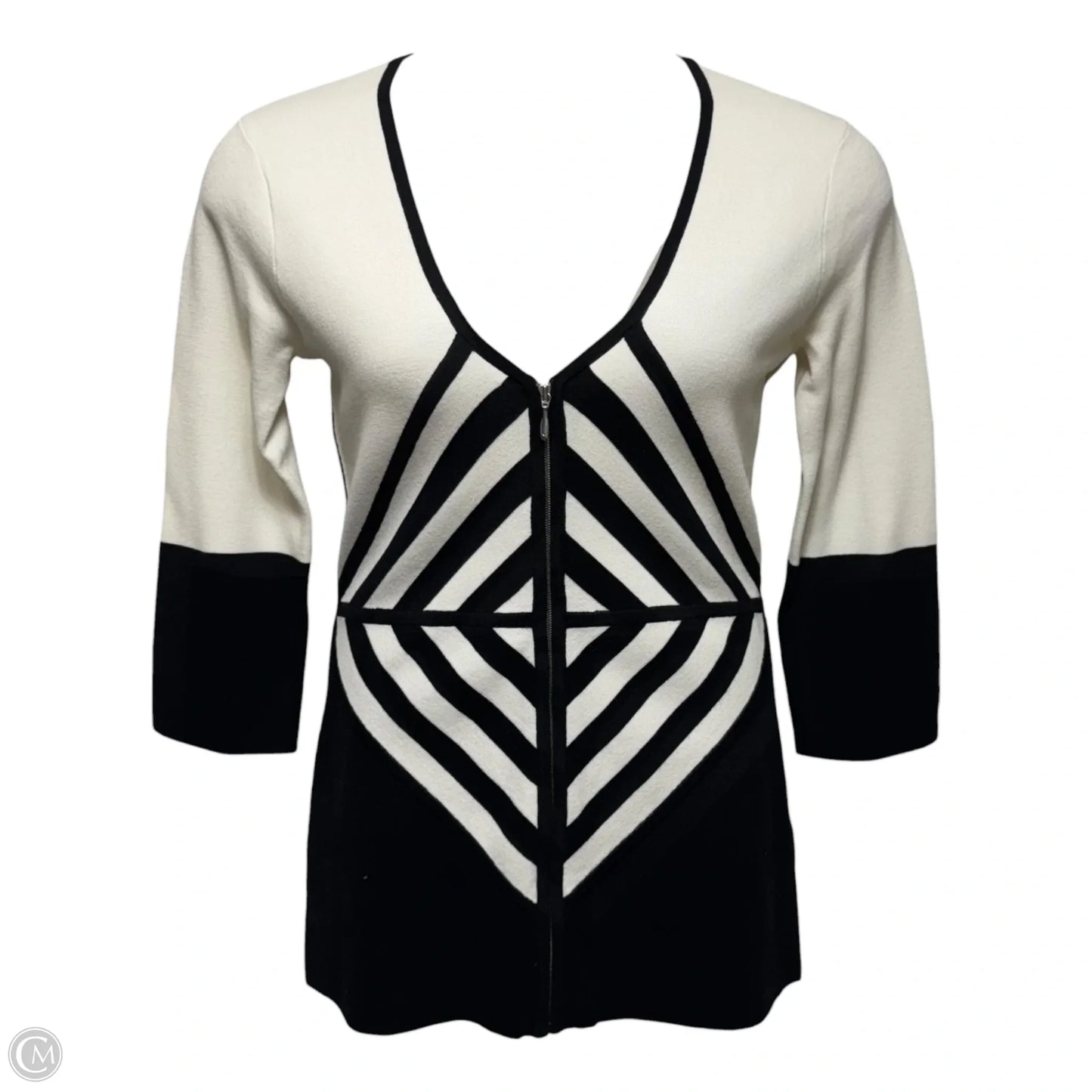 Zip Sweater Cardigan By Doncaster In Black & White, Size: S