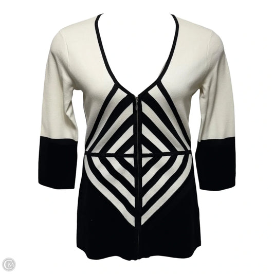 Zip Sweater Cardigan By Doncaster In Black & White, Size: S