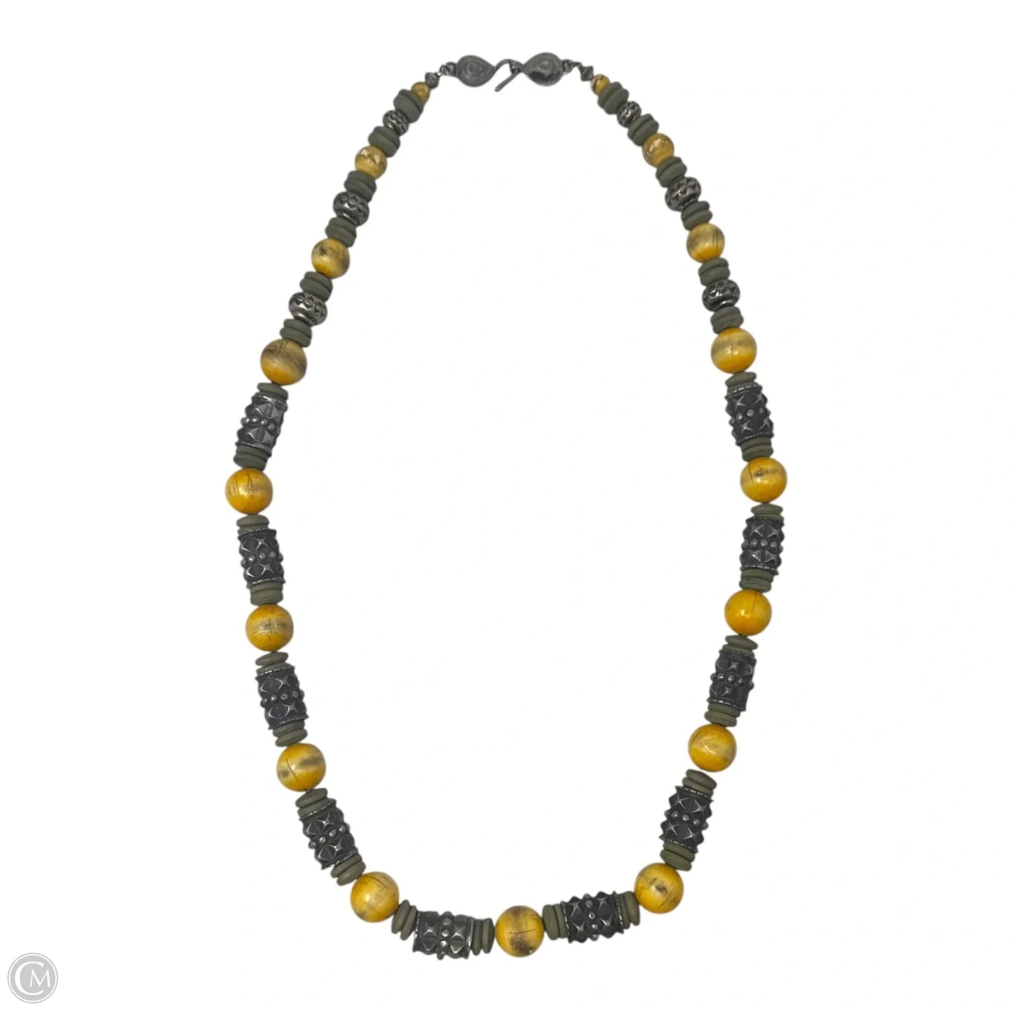 Vintage Dyed Bone, Silver Barrel Bead, & Wooden Spacer Beads Necklace Statement By Ben-Amun