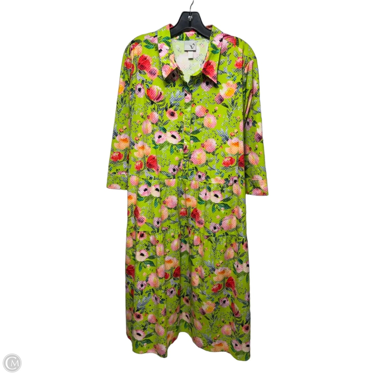 Floral Midi Shirt Dress By Von Landen by Ulla Popkin In Floral Print, Size: 24/26