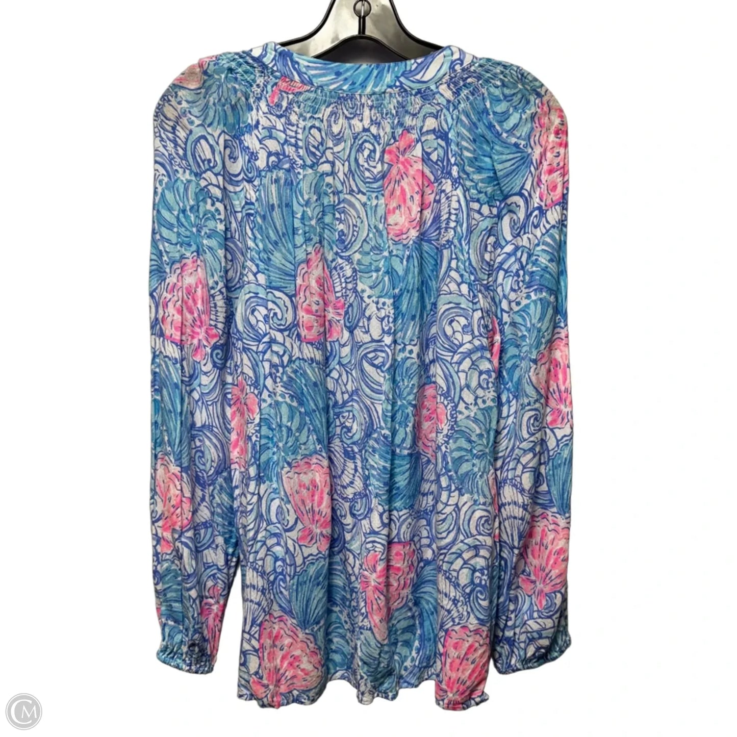 Elsa Top Long Sleeve Designer By Lilly Pulitzer In Blue & Pink, Size: L