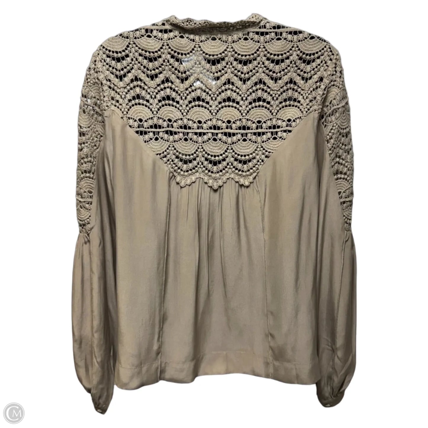 Silk Lace Top Long Sleeve By Burning Torch In Taupe, Size: S