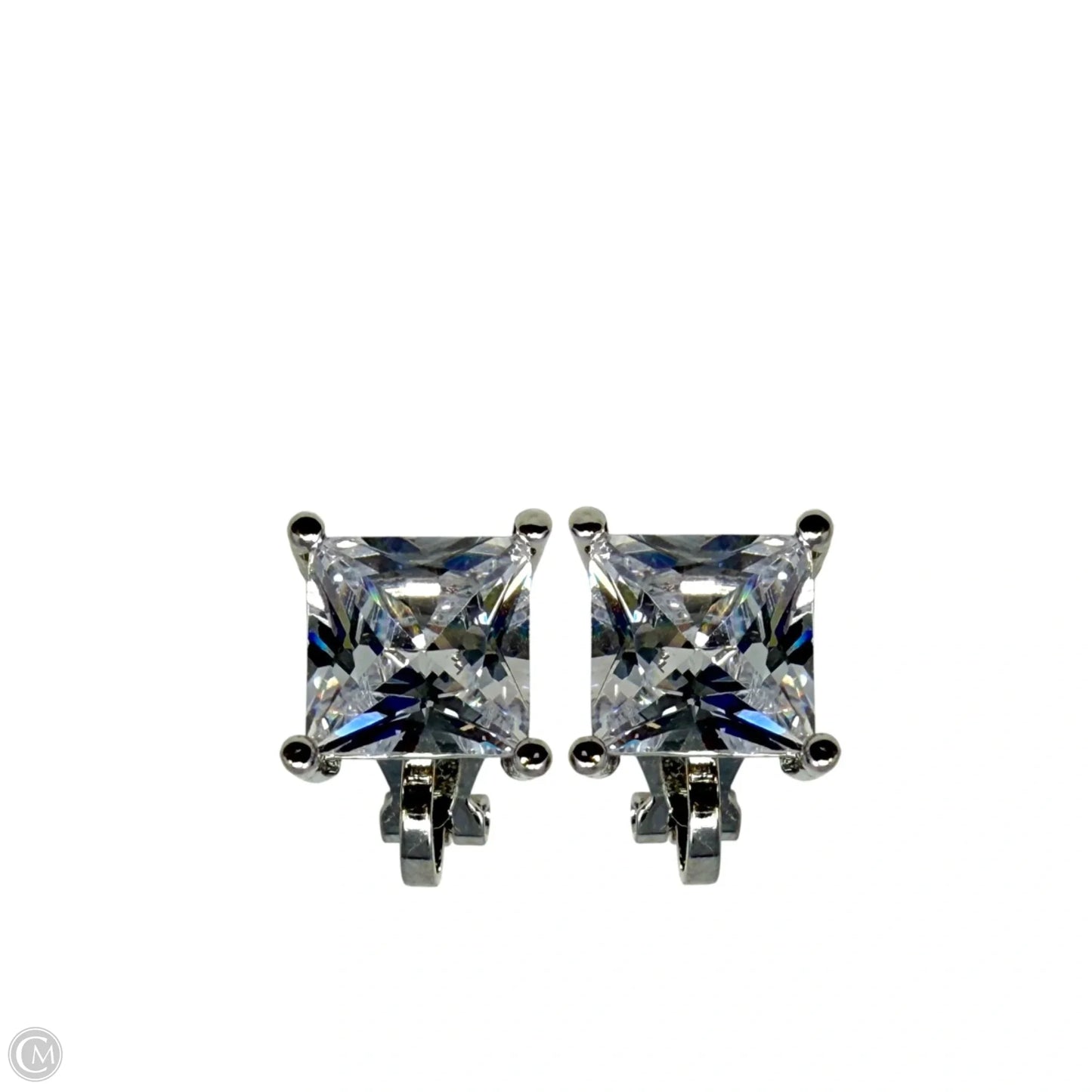 Square Clear Crystal Clip Earrings