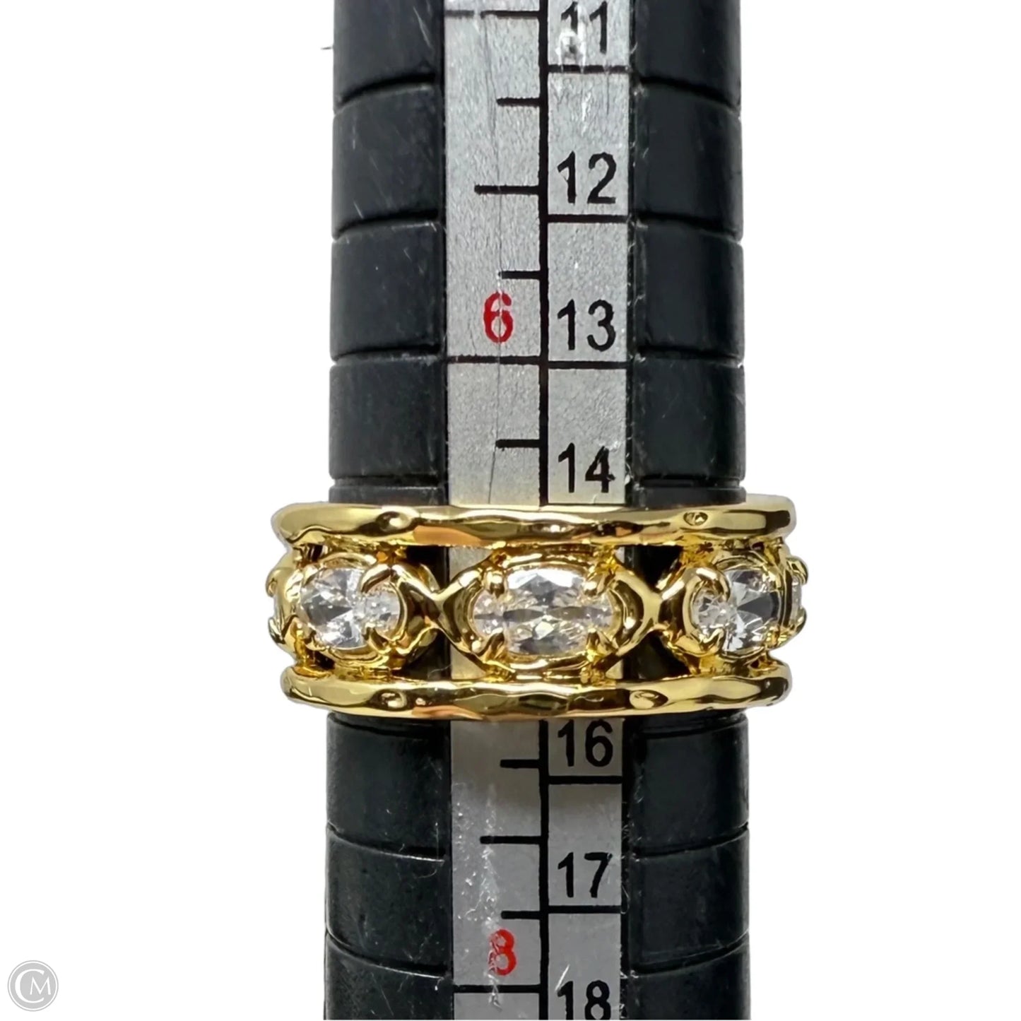 Clear CZ & Gold Tone Eternity Band Ring, Size: 7
