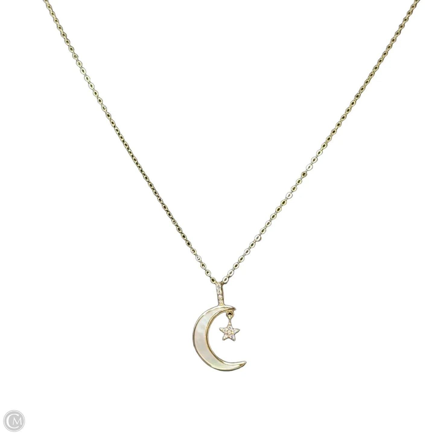 Gold Over Sterling Silver Crescent Moon & Pave Star Necklace