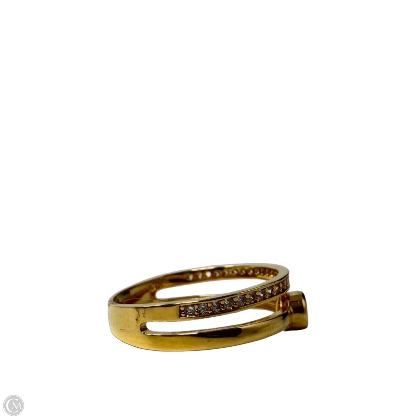 Gold Tone & Clear Stone Double Band Ring, Size: 8