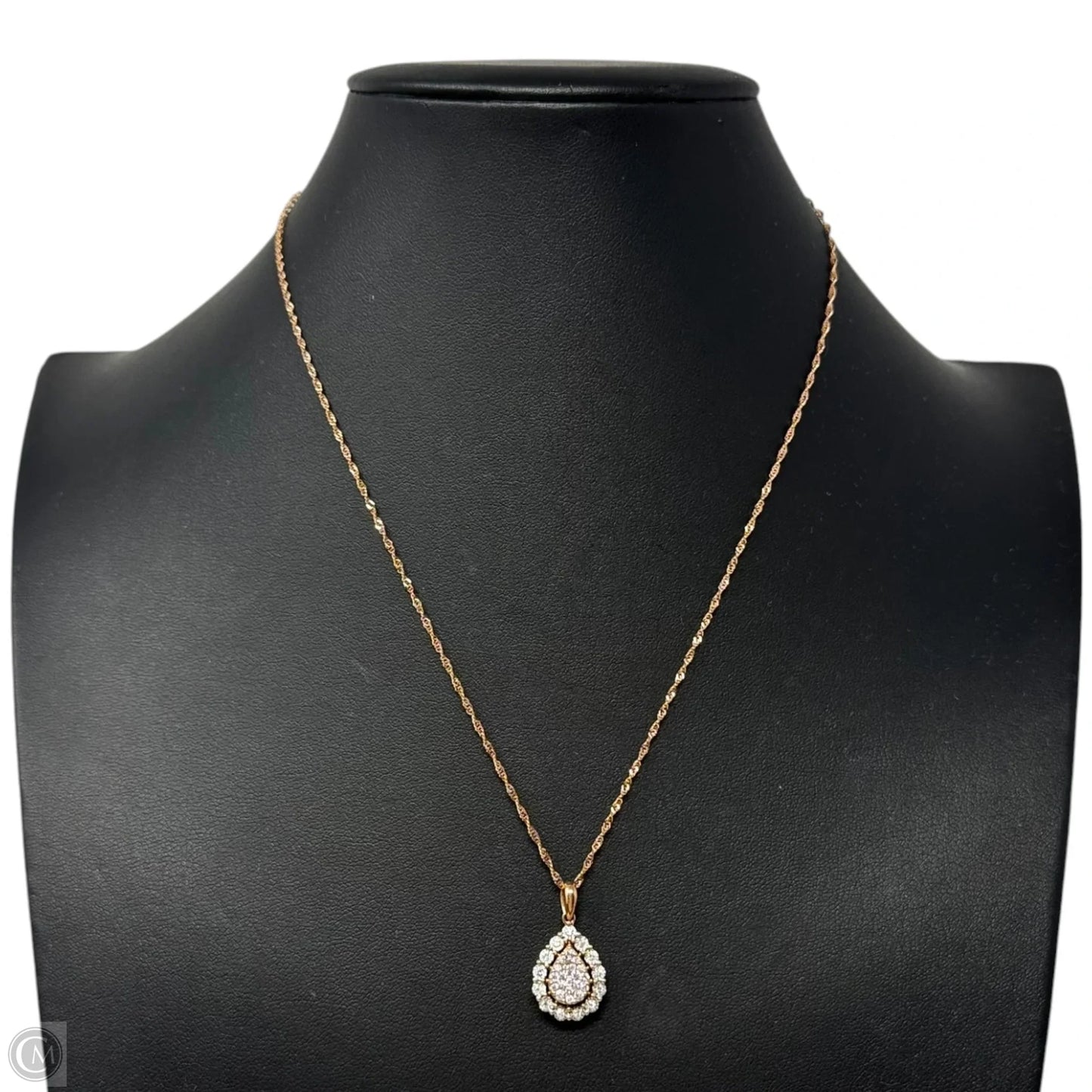 Diamond & 10K Rose Gold Teardrop Pendant Necklace Stamped RL