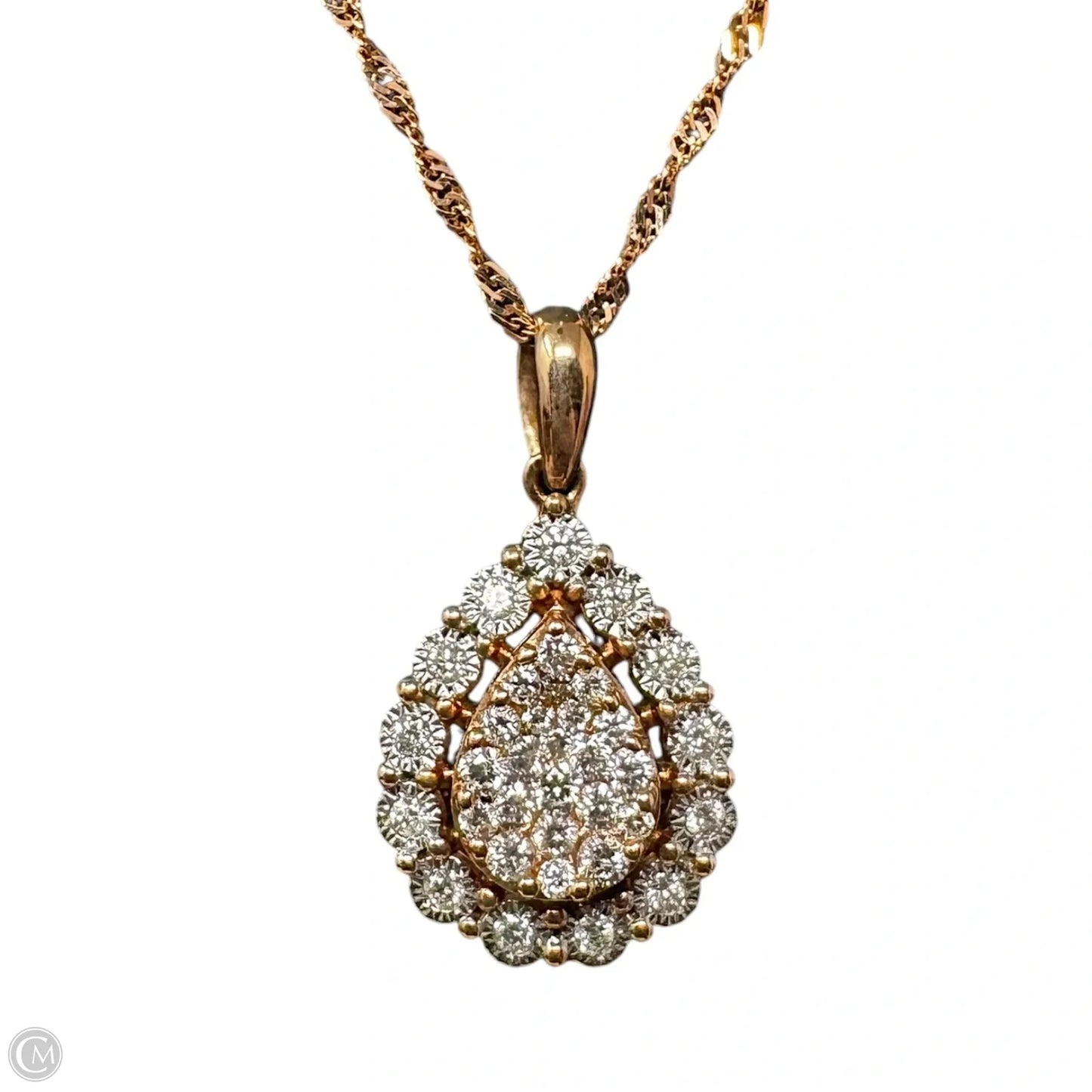 Diamond & 10K Rose Gold Teardrop Pendant Necklace Stamped RL