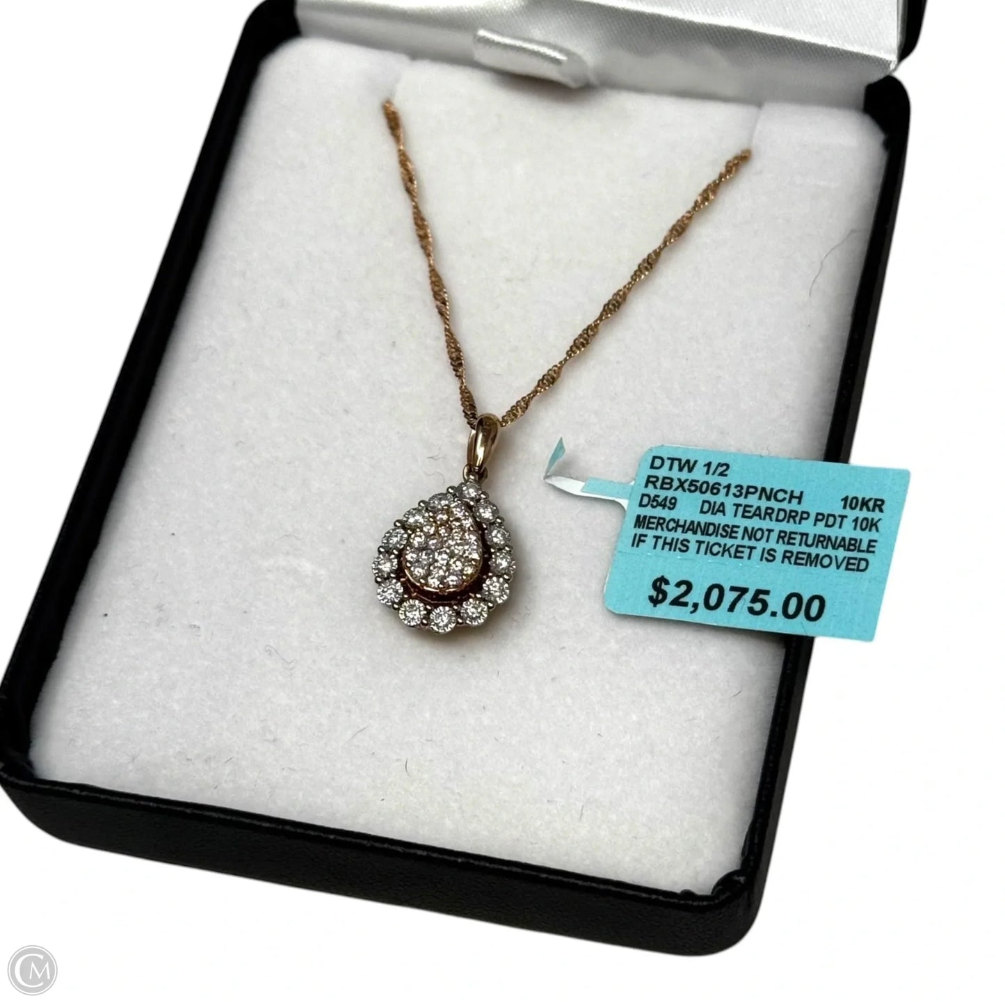 Diamond & 10K Rose Gold Teardrop Pendant Necklace Stamped RL