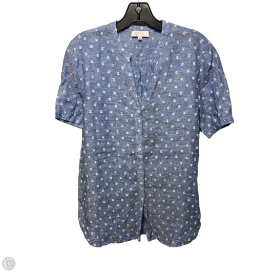Linen Top Short Sleeve By Chiara In Blue & White, Size: M