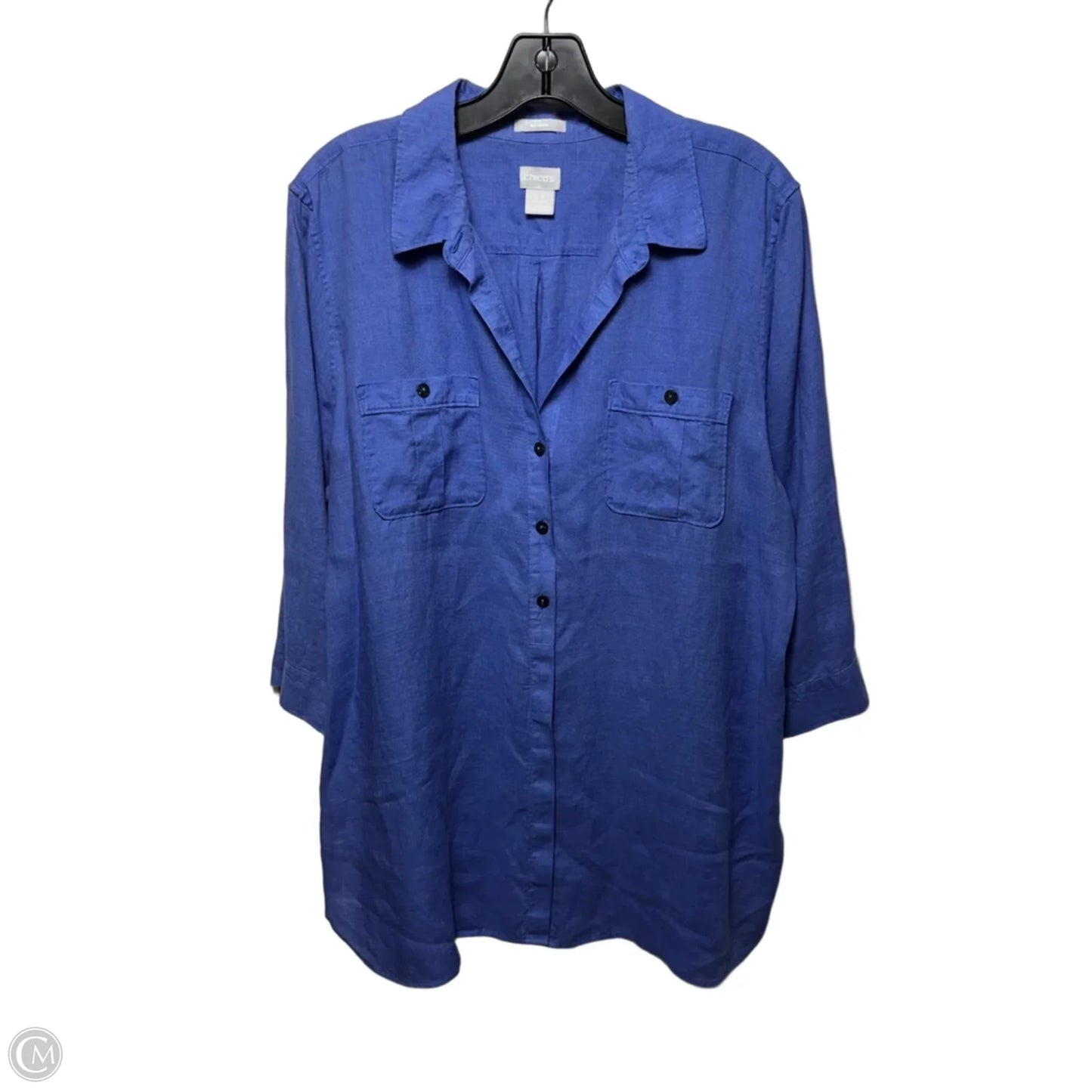 Linen Top 3/4 Sleeve By Chicos In Blue, Size: 14