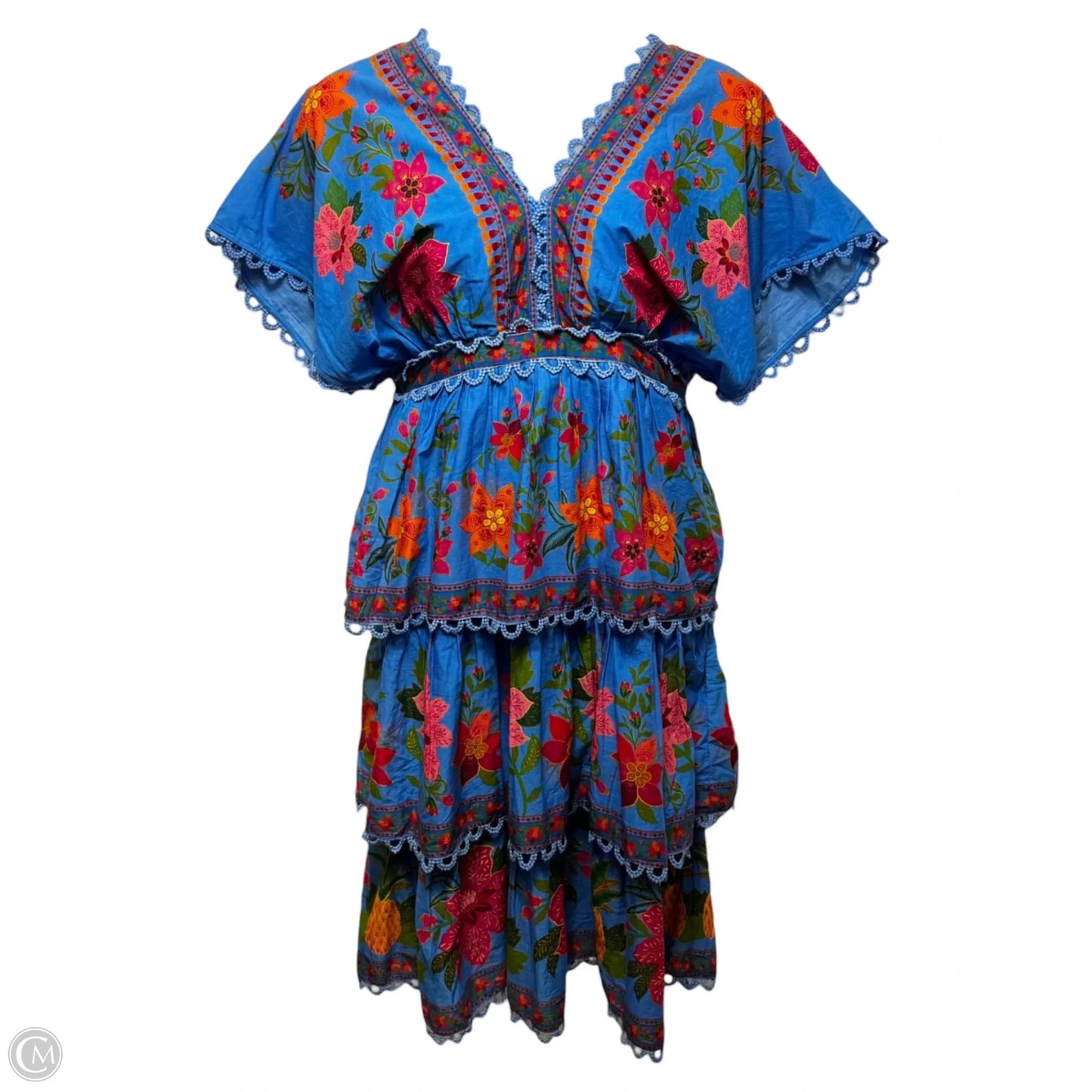 Blue Tropical Tapestry Dress Casual Midi By Farm Rio In Floral Print, Size: L