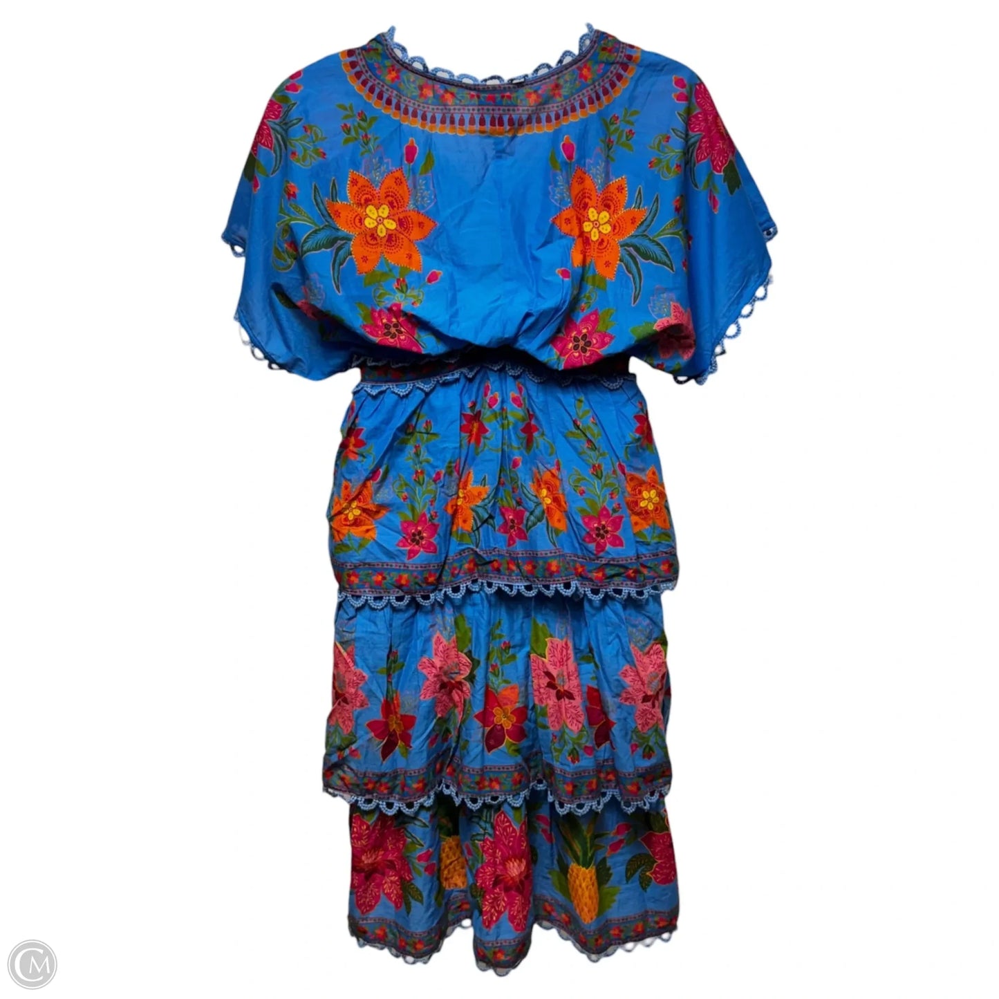 Blue Tropical Tapestry Dress Casual Midi By Farm Rio In Floral Print, Size: L