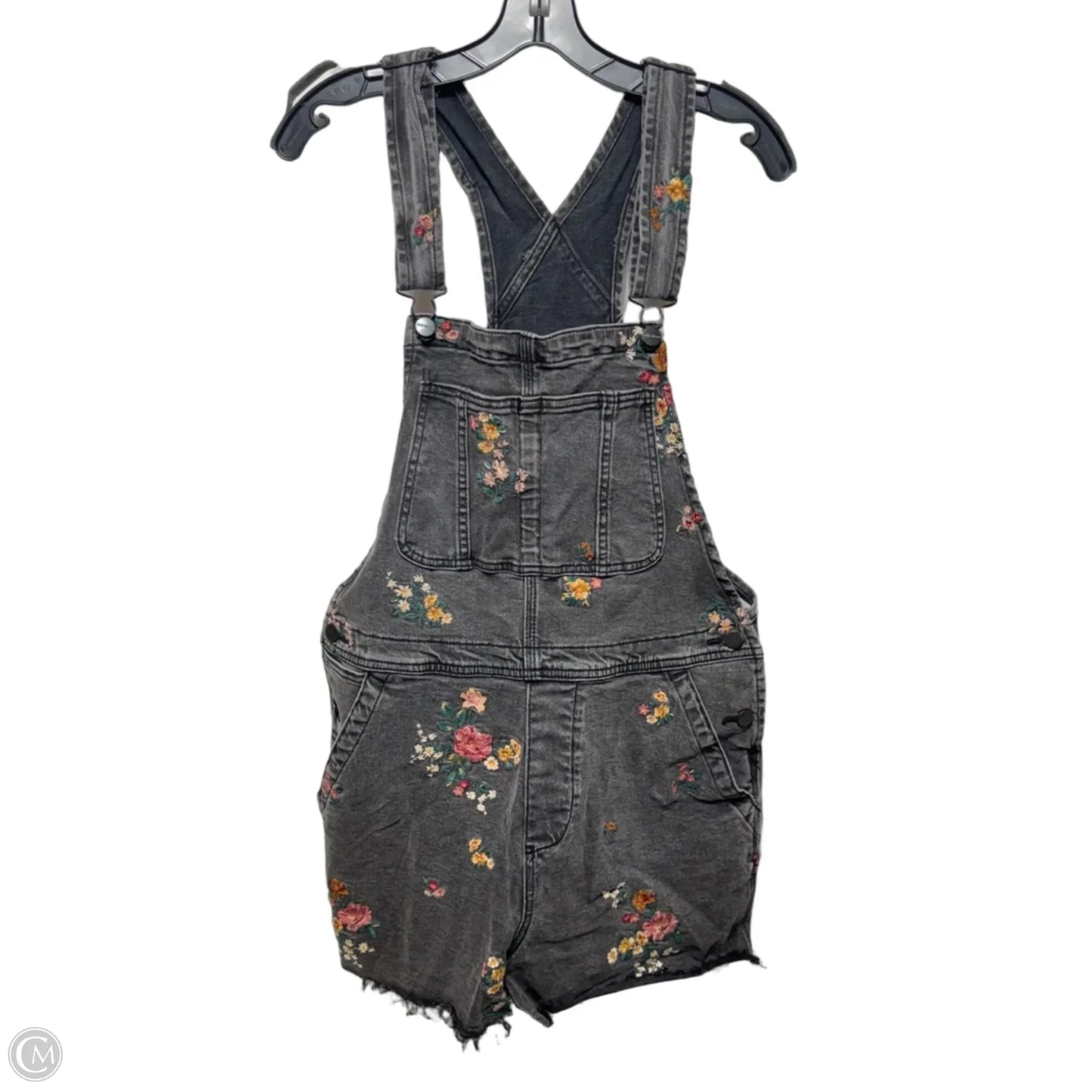 Floral Embroidered Shortalls By Driftwood In Black Denim, Size: M
