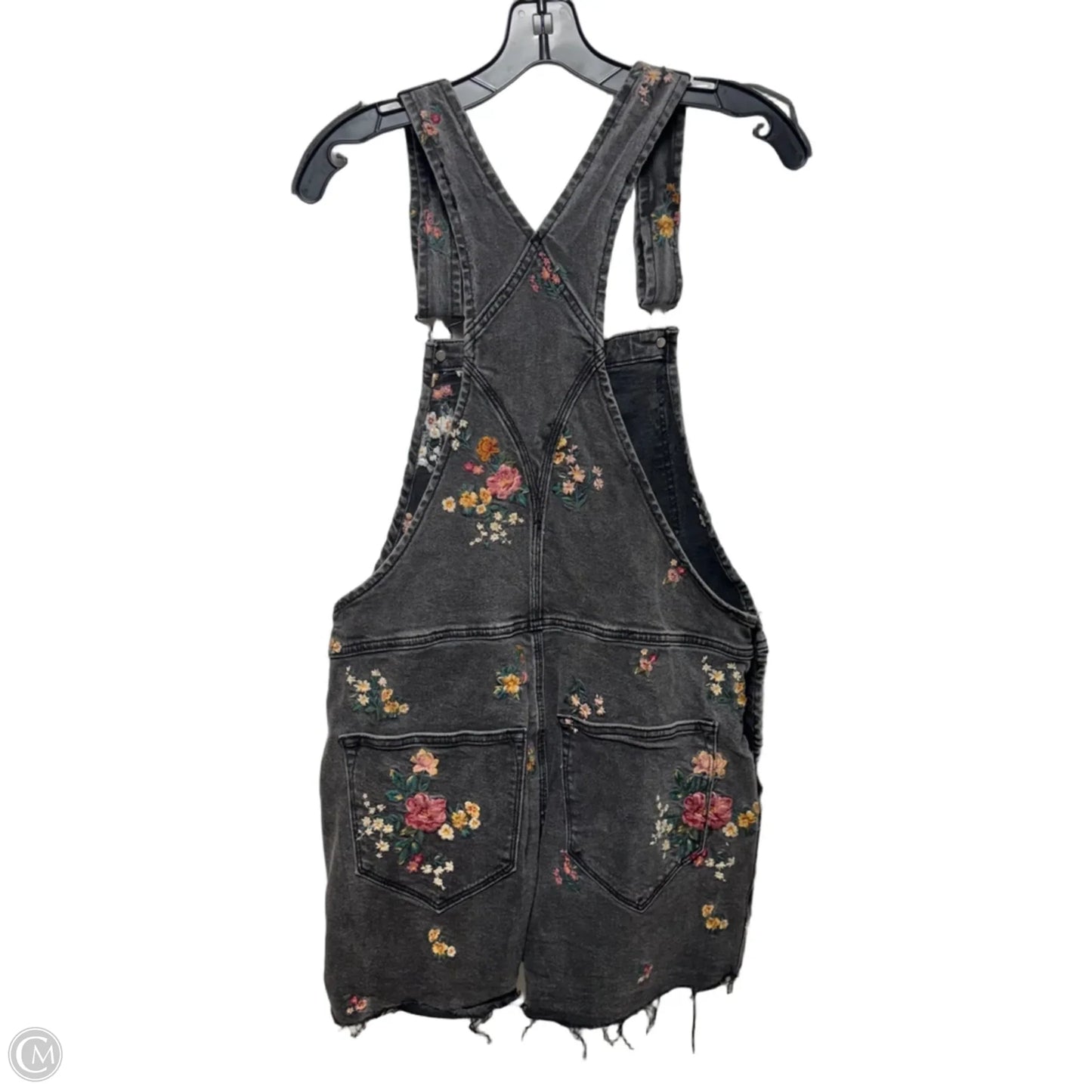 Floral Embroidered Shortalls By Driftwood In Black Denim, Size: M