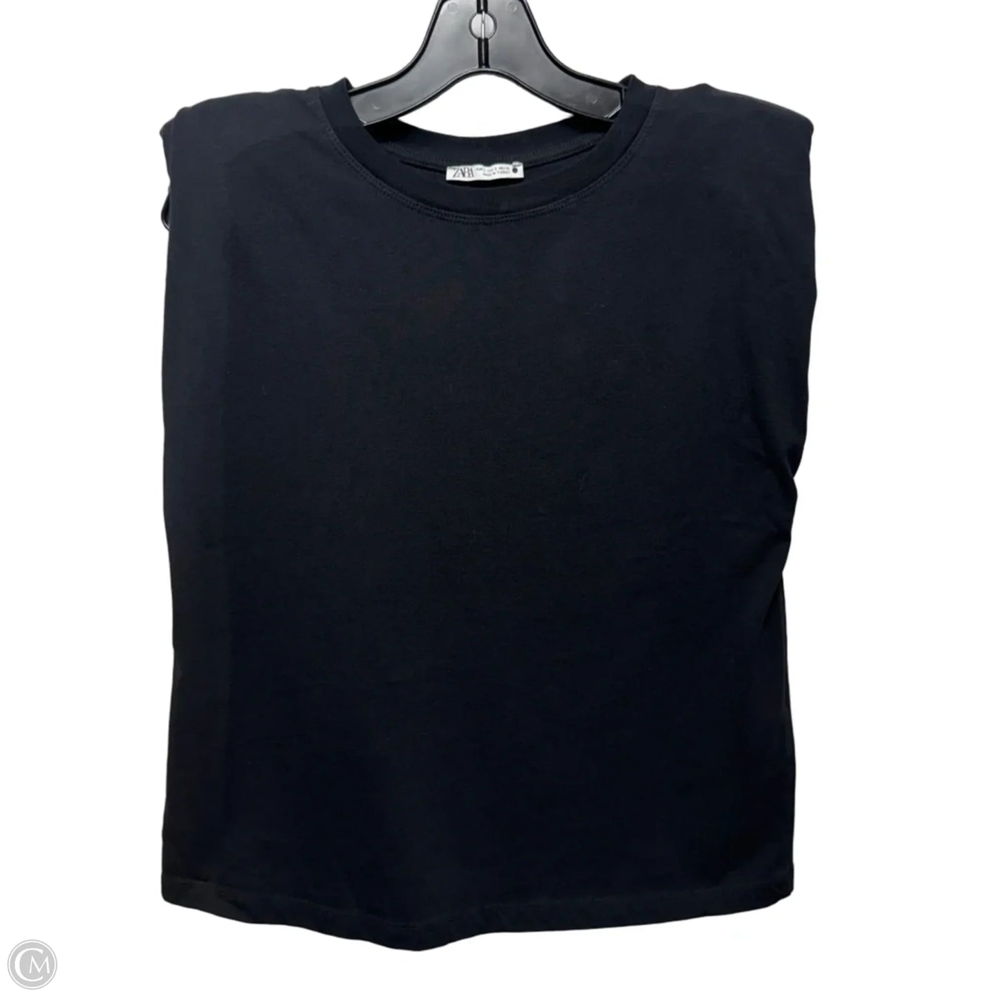 Shoulder Pad Muscle Tee Top Sleeveless By Zara In Black, Size: S
