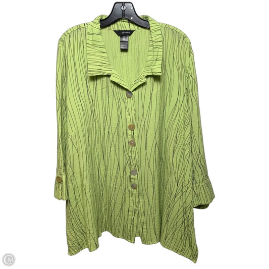 Top 3/4 Sleeve By Ali Miles In Black & Green, Size: 2x