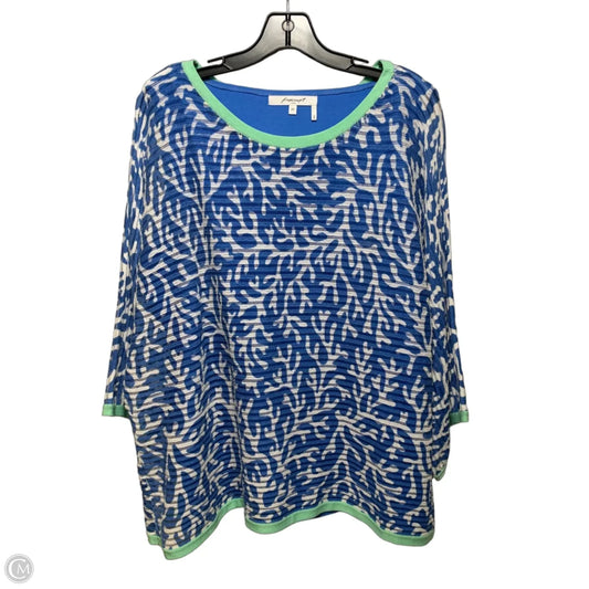 Layered Top 3/4 Sleeve By Foxcroft In Blue & White, Size: 2x