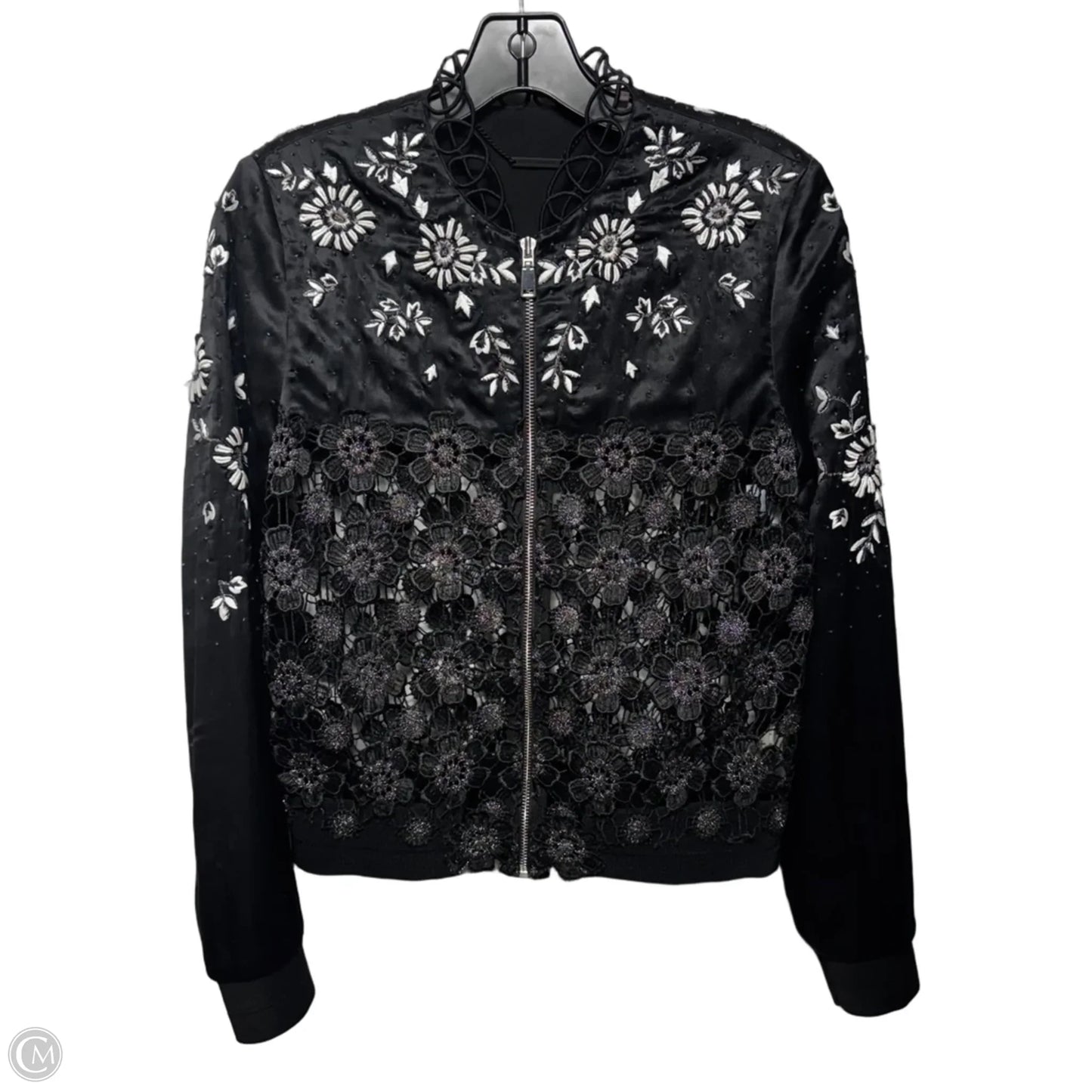 Embellished Lace Jacket By Elie Tahari In Black & Silver, Size: Xs