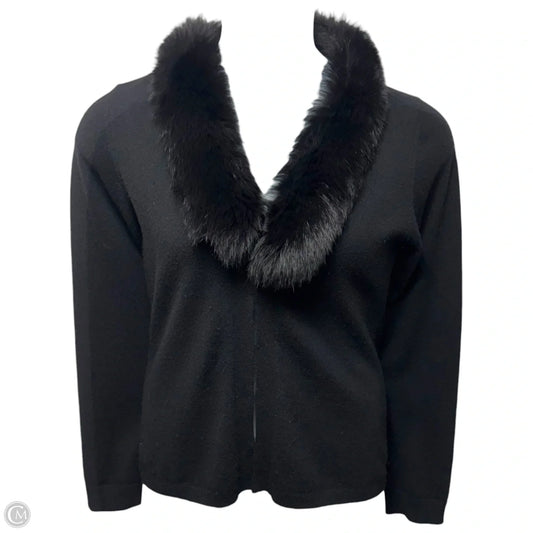 Cashmere & Fox Fur Cardigan Sweater Designer By Lafayette 148 In Black, Size: M