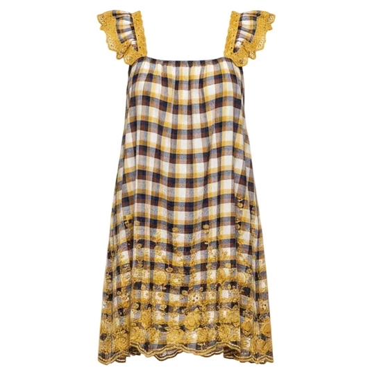 Embroidered Mini Dress By Blue Tassel X Anthropologie In Plaid Pattern, Size: M (estimated)