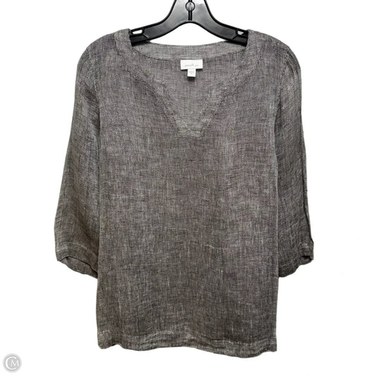 Linen Top Long Sleeve By Pure Jill In Brown & White, Size: Xs