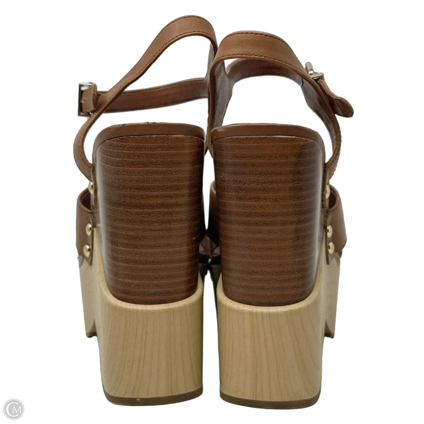 Maroew Double Banded Wood Wedge Platform Sandals By Gianni Bini In Brown, Size: 8.5