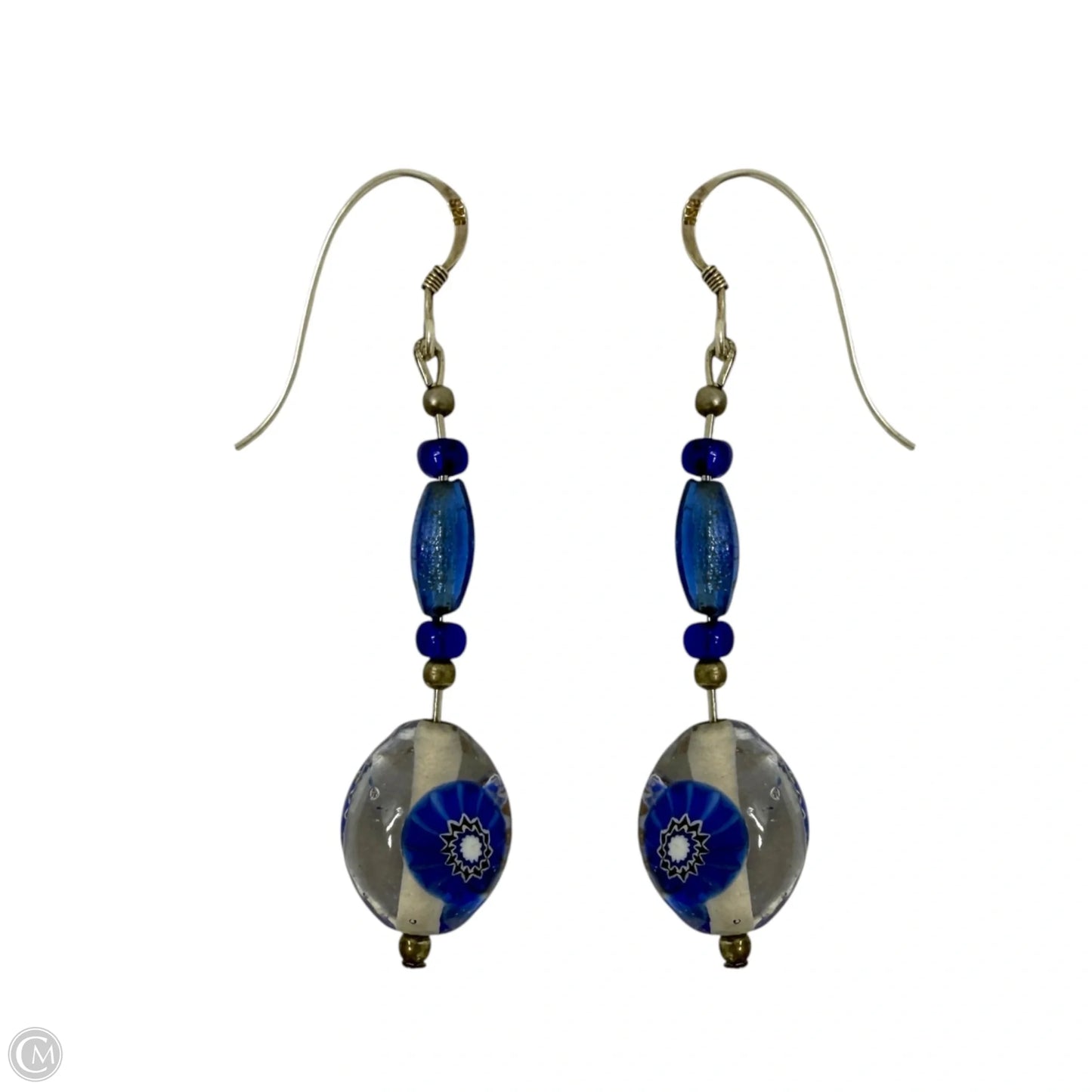 Sterling Silver & Venetian Murano Glass Bead Evil Eye Dangle Earrings