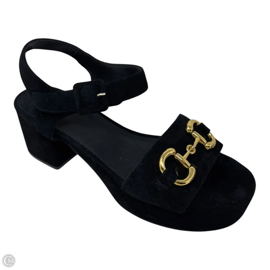 Horsebit Shoes Heels Block By Jeffrey Campbell In Black & Gold, Size: 8.5