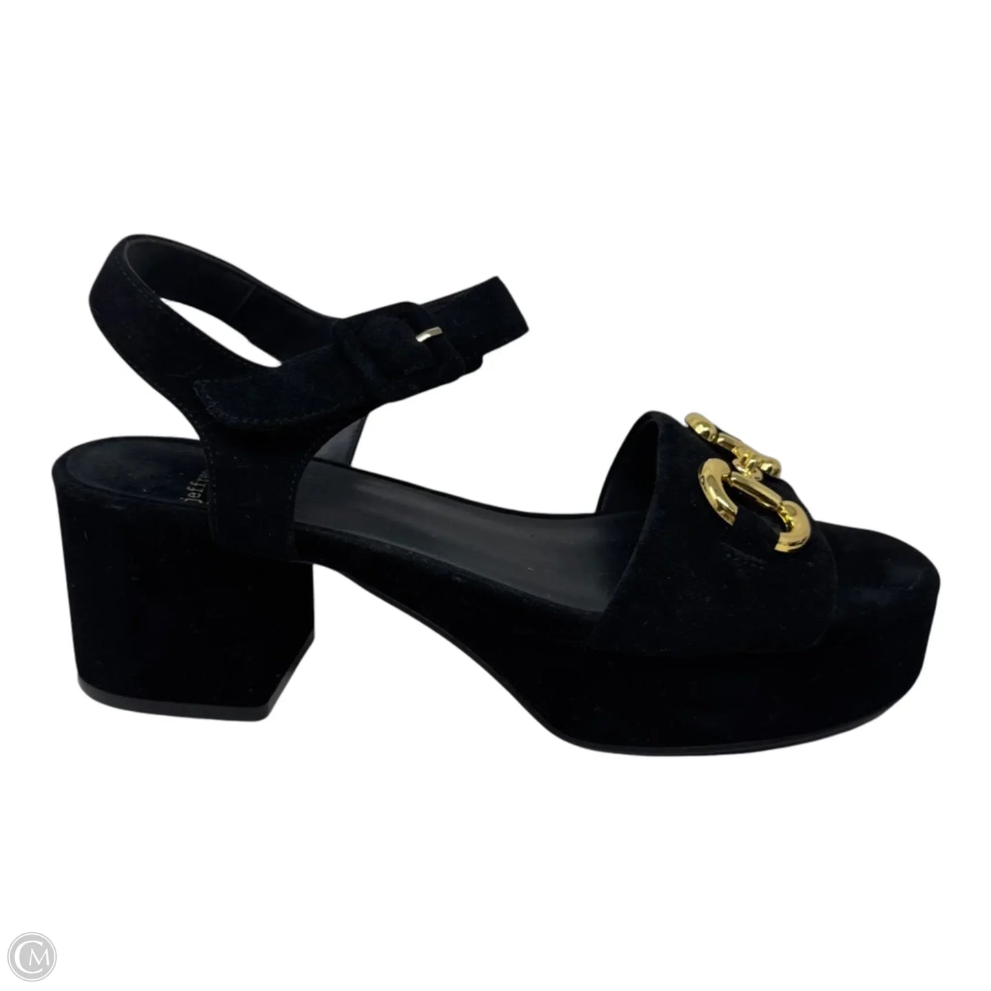 Horsebit Shoes Heels Block By Jeffrey Campbell In Black & Gold, Size: 8.5
