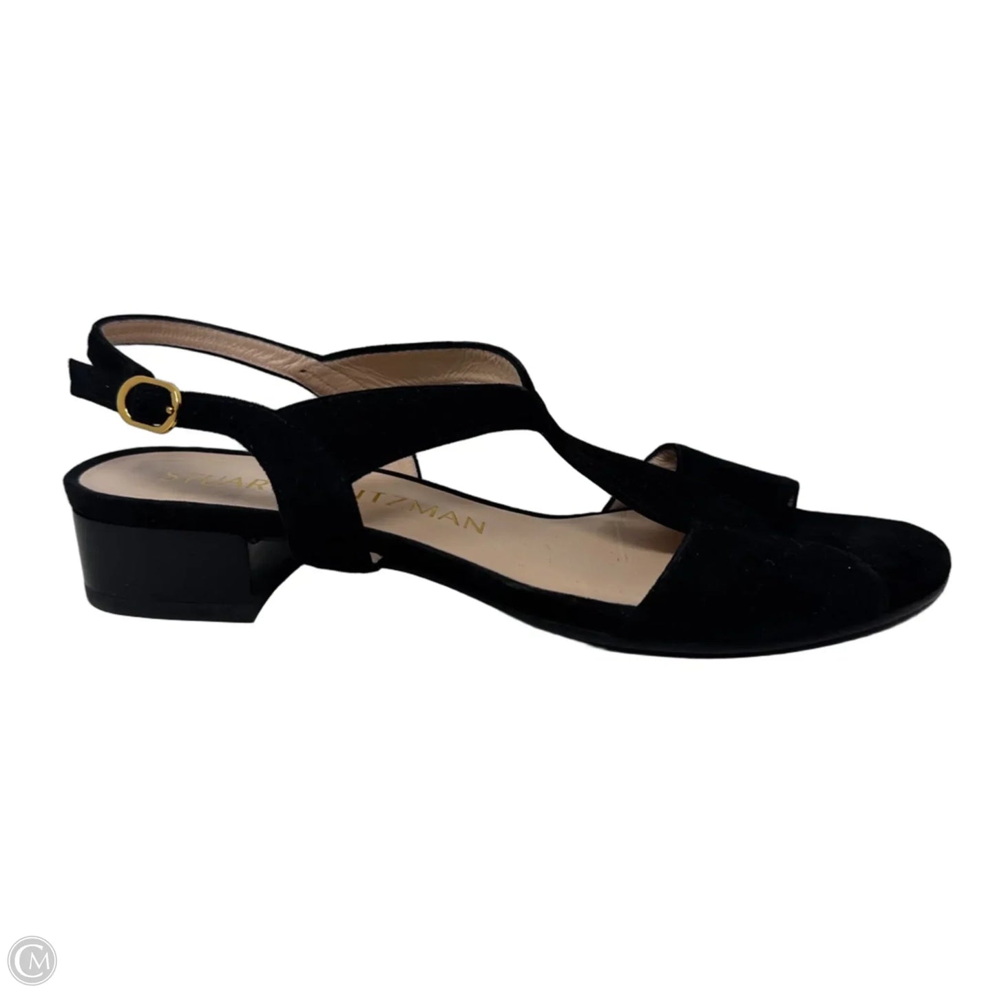 Suede Block Heel Sandals Shoes Designer By Stuart Weitzman In Black, Size: 9